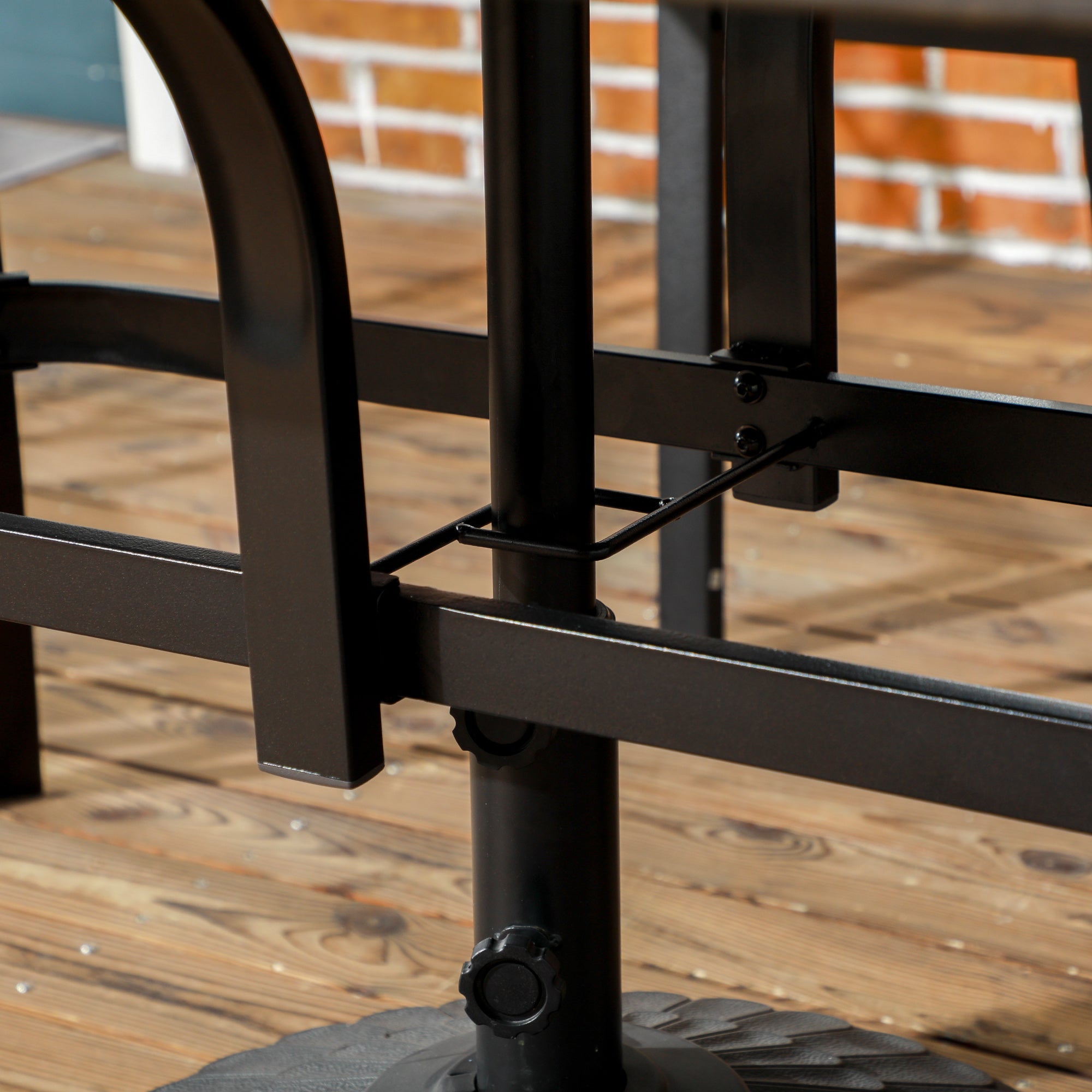 Outsunny Six-Seater Steel Garden Table, with \'e2\'8c\'8041mm Parasol Hole - Wood-Effect