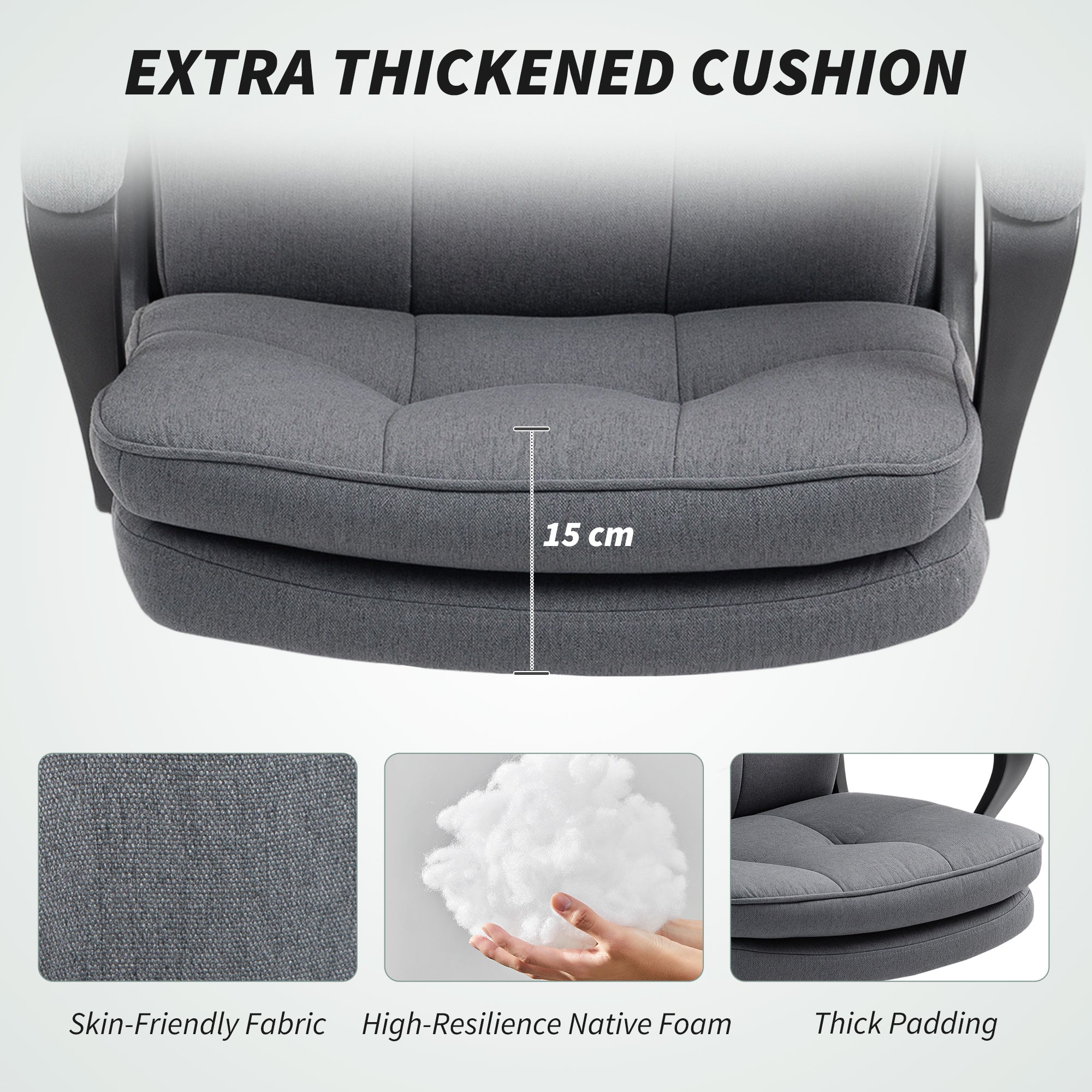 HOMCOM Double Padded Linen-Look Office Chair - Charcoal Grey