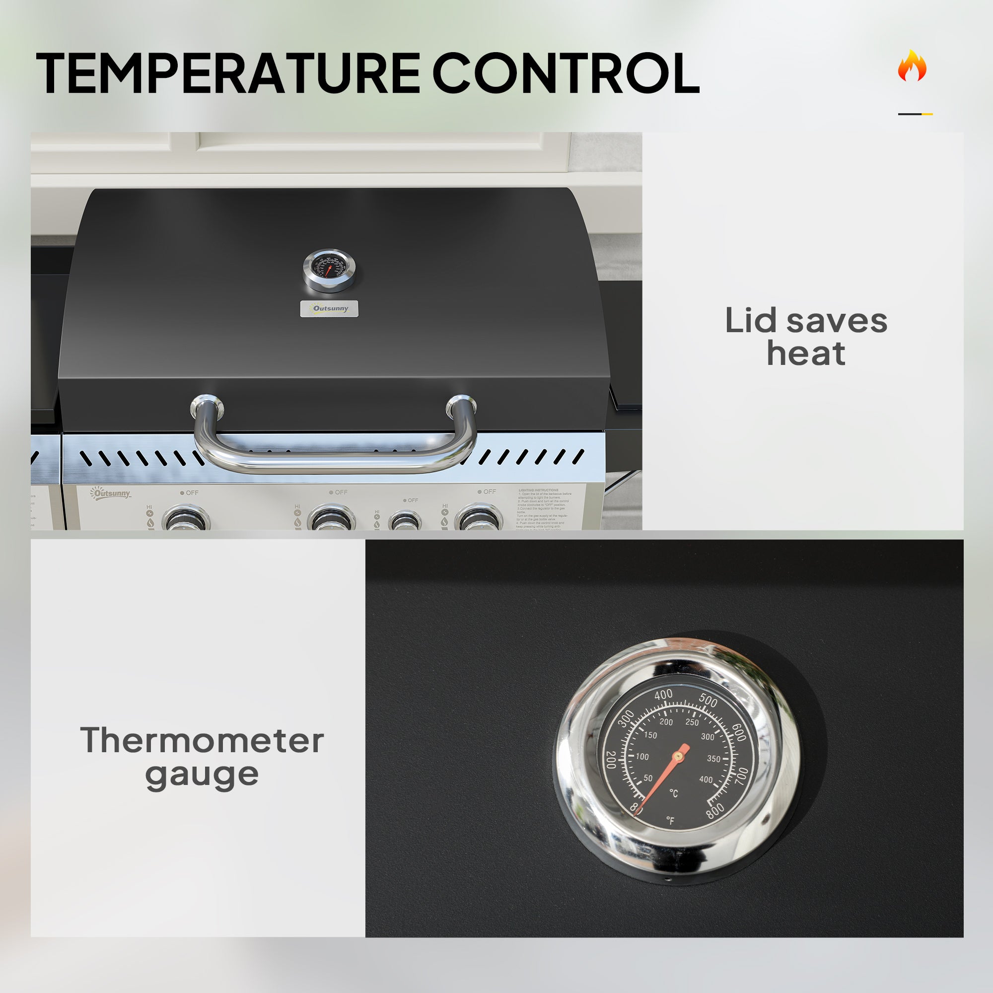 Outsunny Deluxe Duo Gas BBQ, with Grill, Plancha and Side Burner - Black