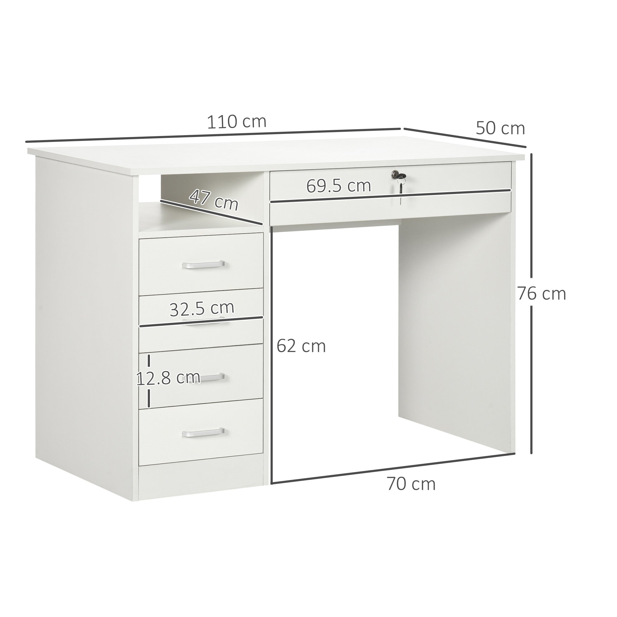 HOMCOM Computer Desk, Home Office Desk with Lockable Drawer, Storage Shelf for Study Bedroom, 110 x 50 x 76 cm, White