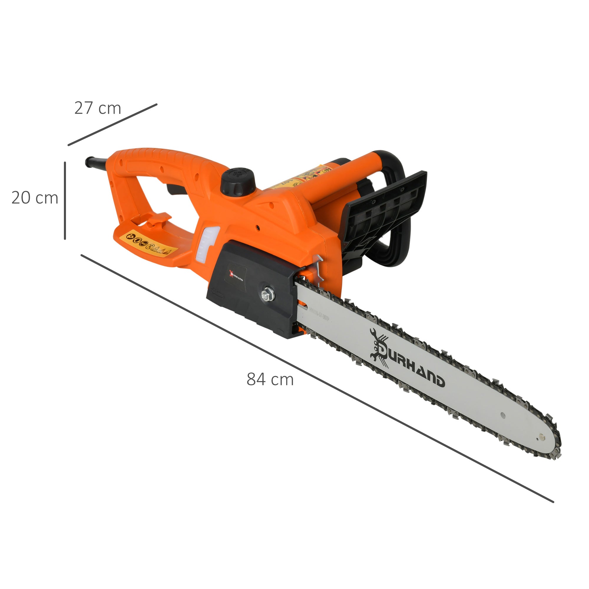 DURHAND Aluminium Electric Chainsaw with Double Brake Protection and Blade Cover, 2000 W, 16 inch, for Wood, Trees and Branches, Orange