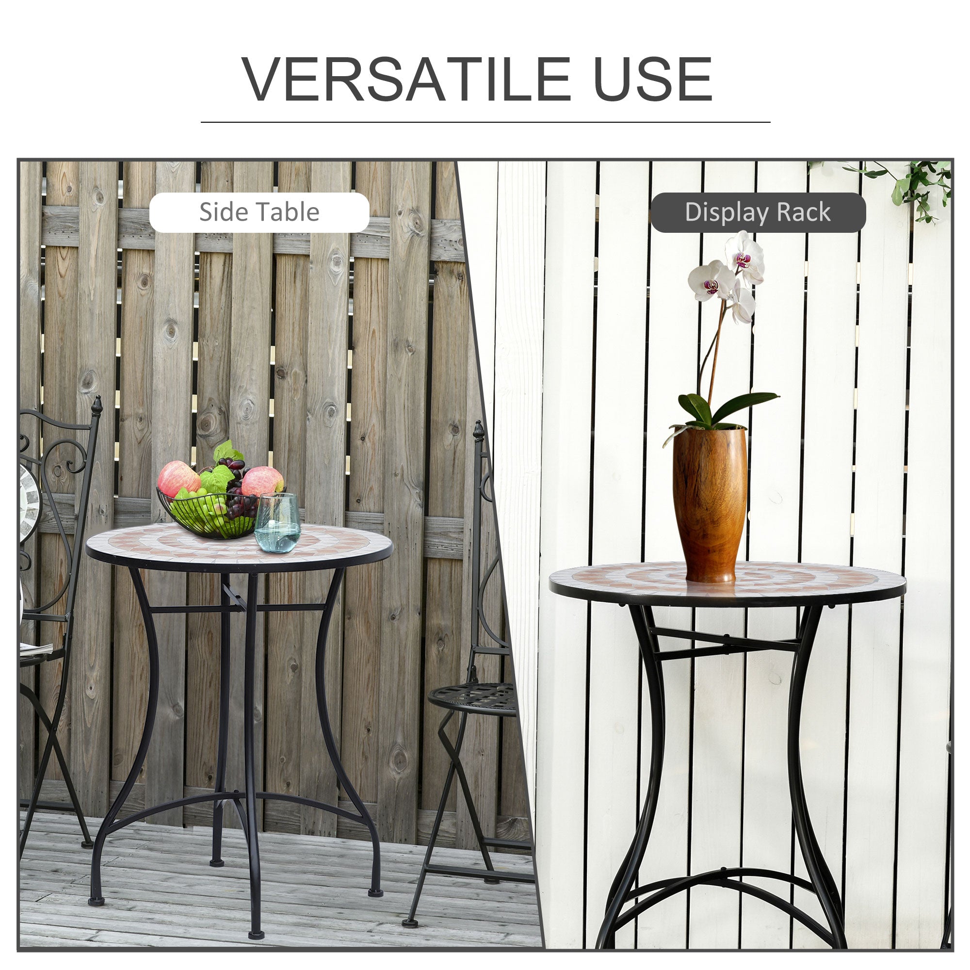 Outsunny 60cm Mosaic Round Bistro Table Side Bar Table Patio Garden Outdoor Balcony Furniture