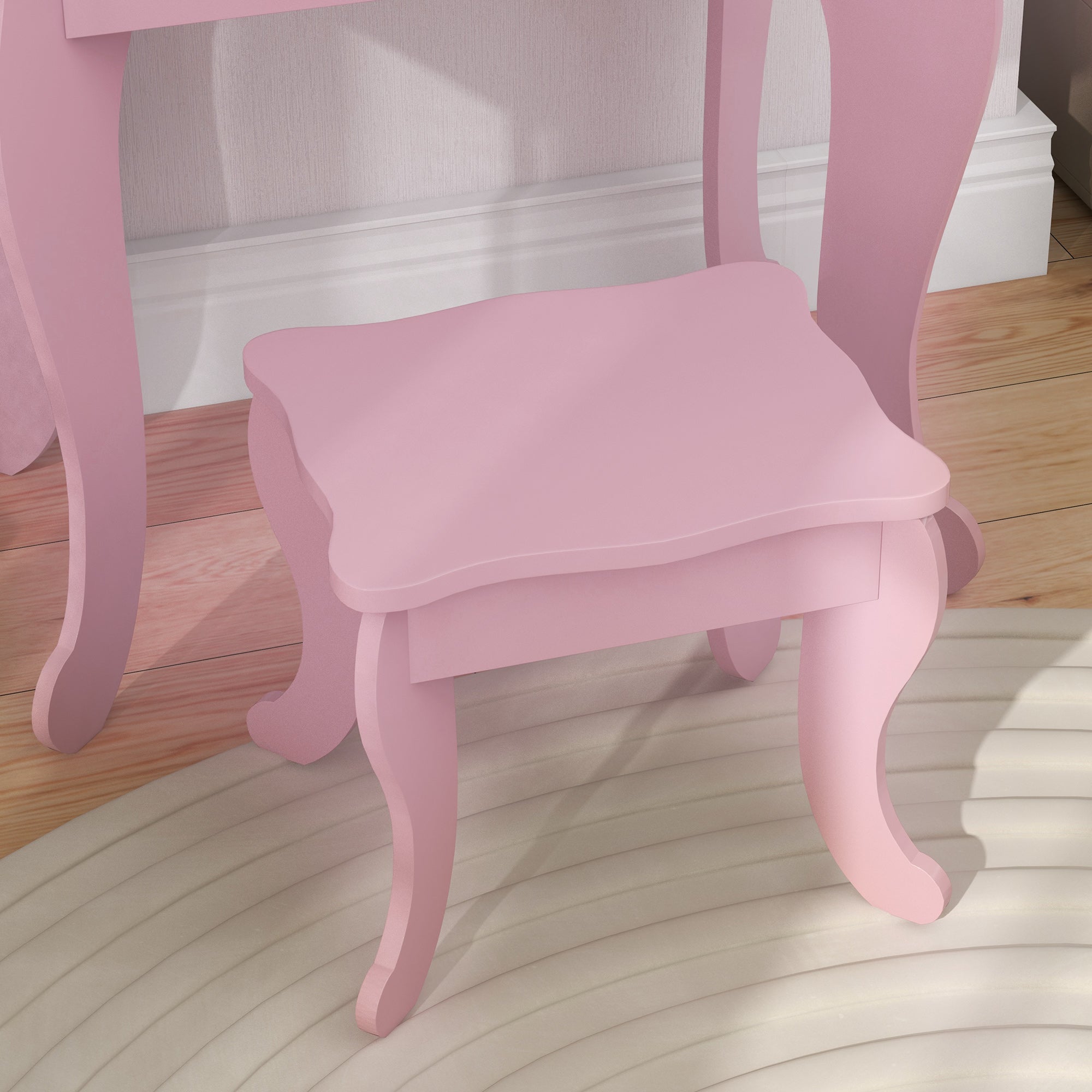 HOMCOM Kids Vanity Table and Chair Set with Tri-Folding Mirror and Stool, Makeup Dressing Table with Drawer, Pink