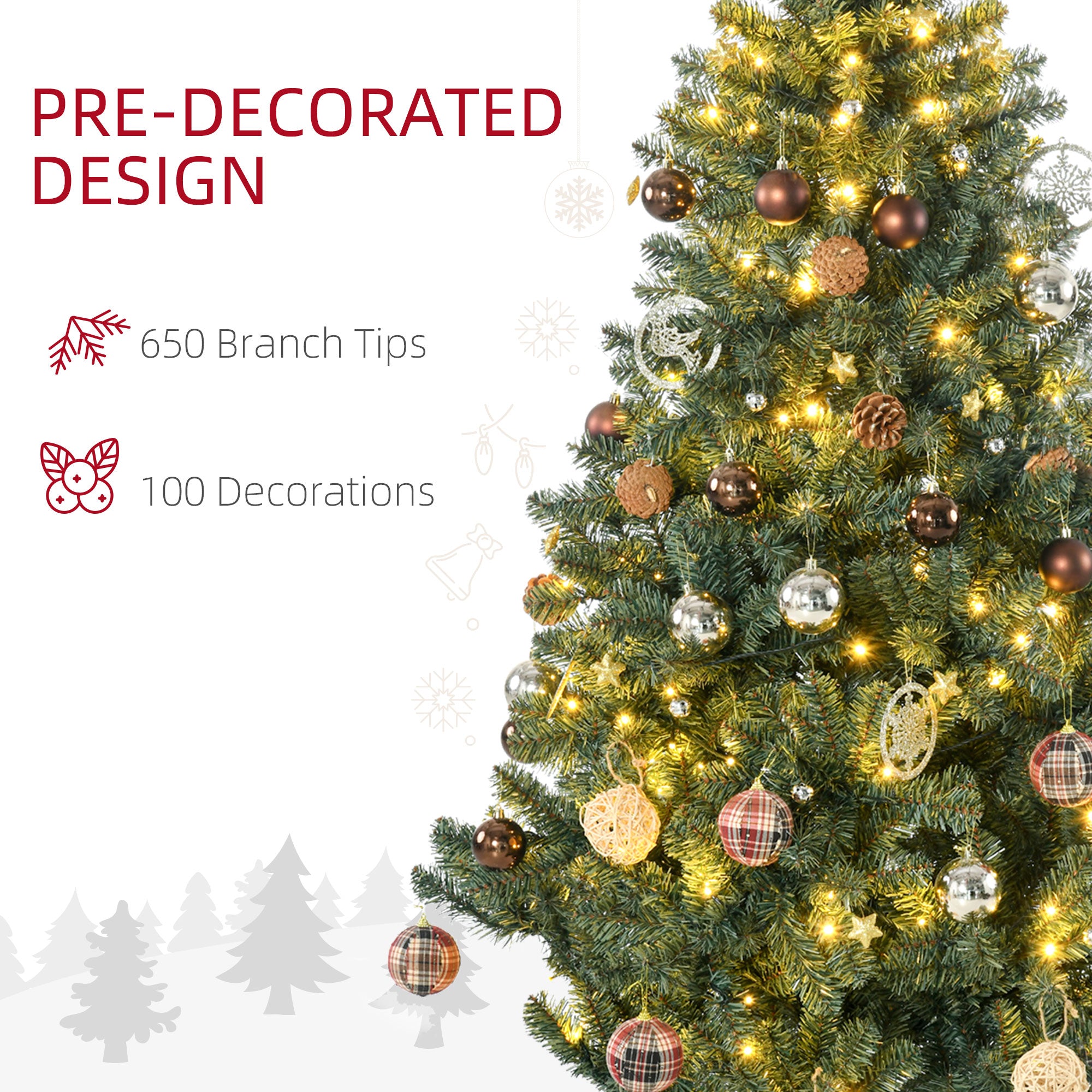 HOMCOM 6' Artificial Prelit Christmas Trees Holiday D\'c3\'a9cor with Warm White LED Lights, Decoration, Banner, Tag, Ball