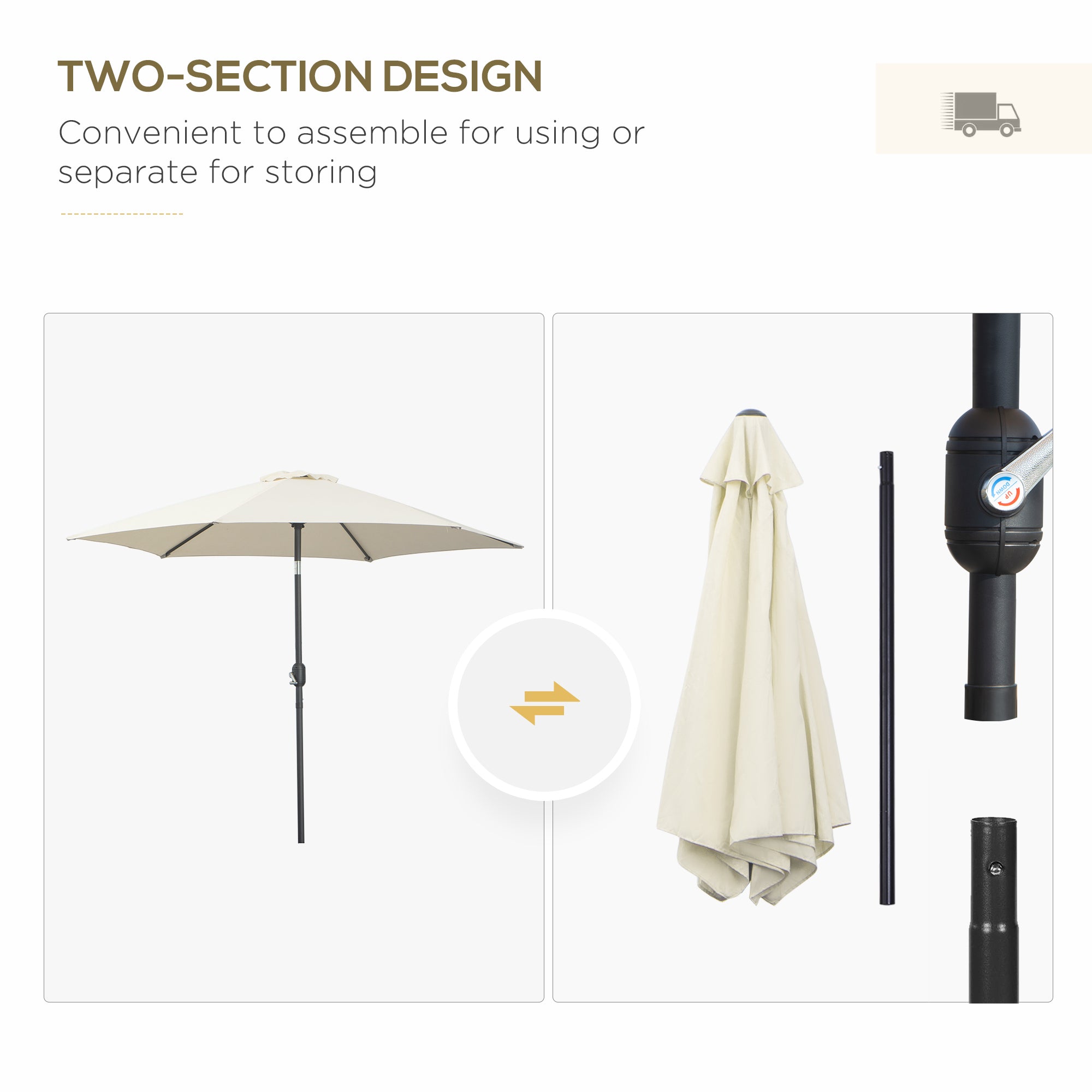 Outsunny2.6M Garden Parasol Umbrella with Tilt and Crank, Outdoor Sun Parasol Sunshade Shelter with Aluminium Frame, Grey