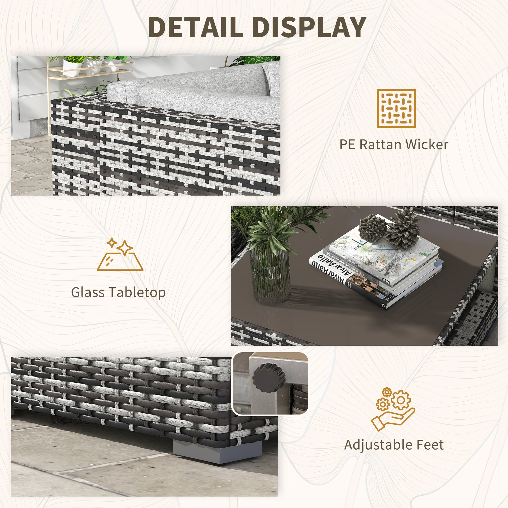 Outsunny Seven-Piece Rattan Patio Furniture Set, with Cushions - Grey