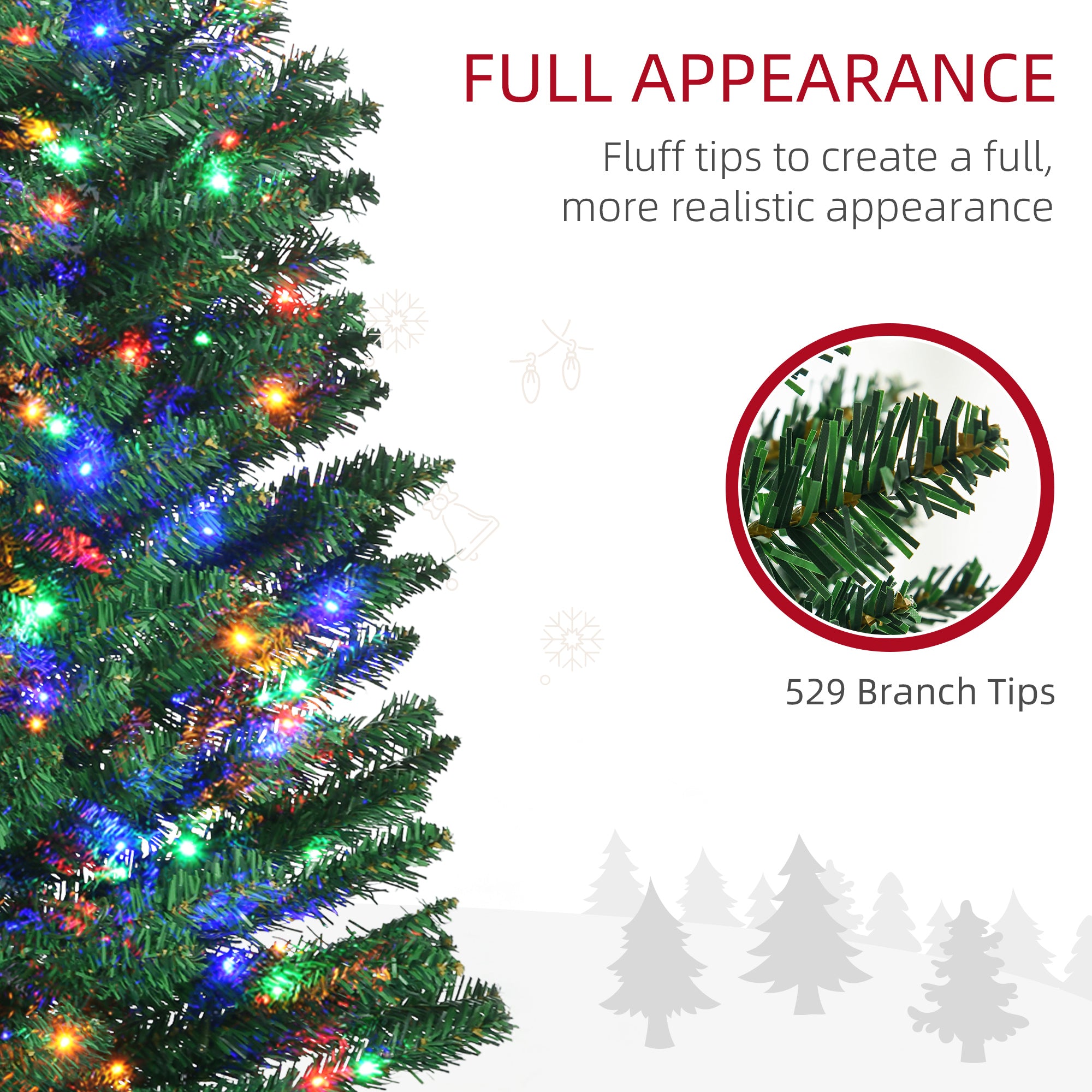 HOMCOM 7.5' Artificial Prelit Christmas Trees Holiday D\'c3\'a9cor with Colourful LED Lights, Pencil Shape, Steel Base