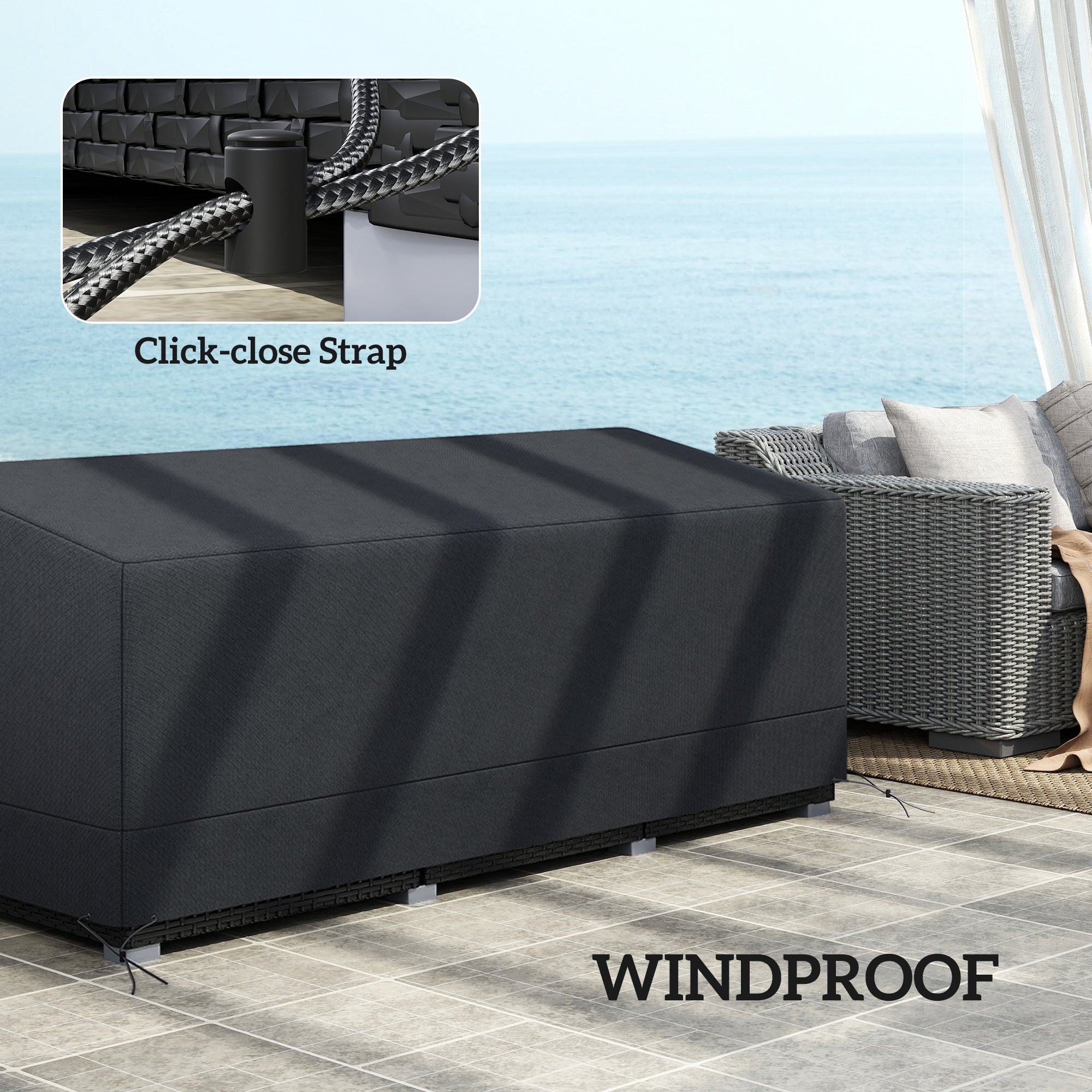 Outsunny Rectangular Patio Furniture Cover for 3 Seater Sofa Bistro Set, Water UV Resistant Protection 600D Oxford Fabric Rattan Lounge Clean Cover, 190 x 72 x 76cm, Black