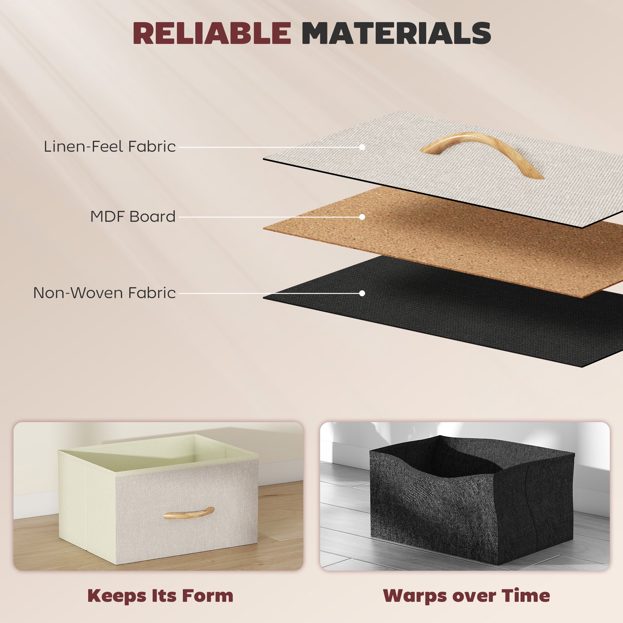 HOMCOM Chest of Four Fabric Drawers - Beige