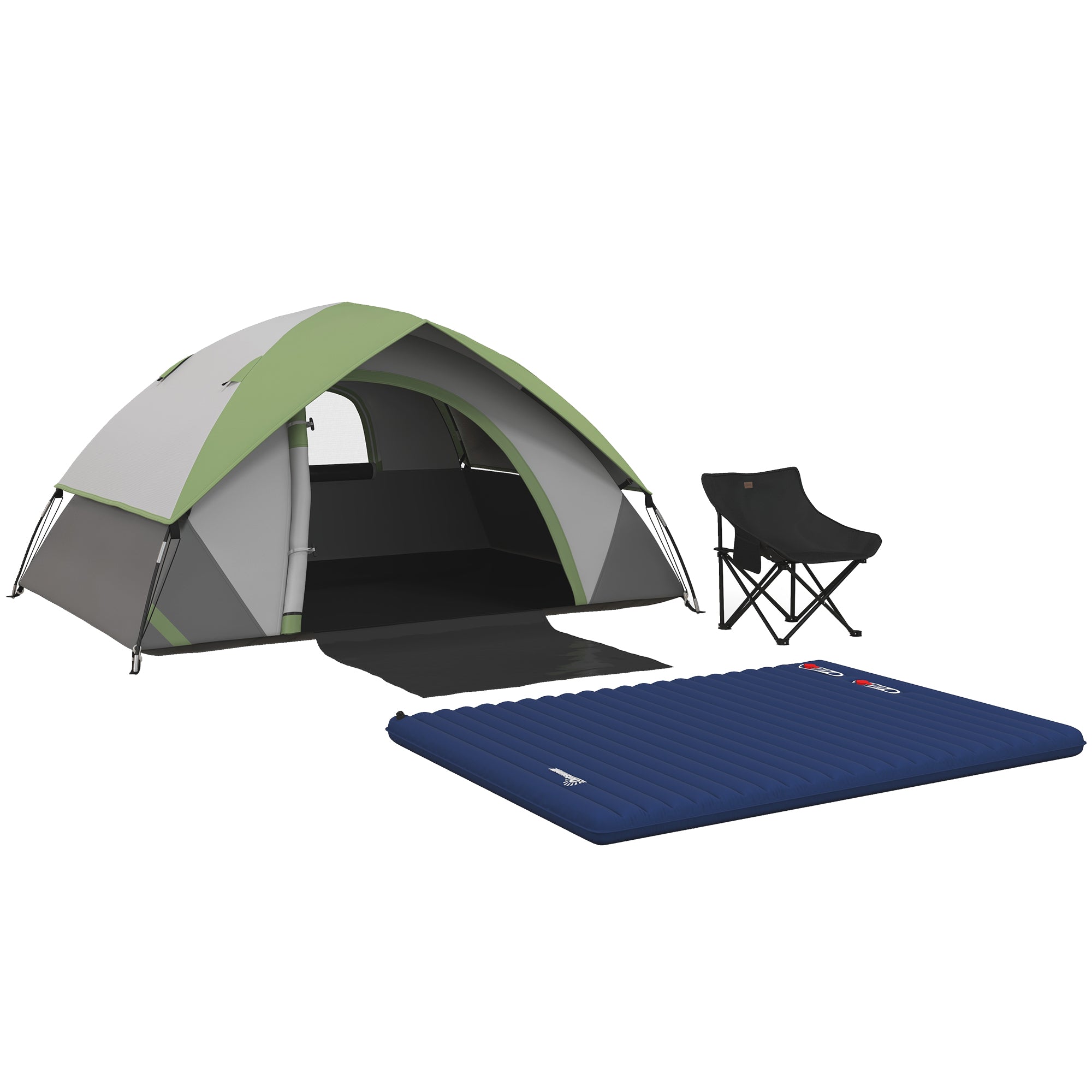 Outsunny Camping Tent with Inflatable Mattress and Camping Chair, 2-3 Person Dome Tent with Sewn-in Groundsheet, Portable 3000mm Waterproof Tent with Carry Bag and Hook, for Fishing Hiking