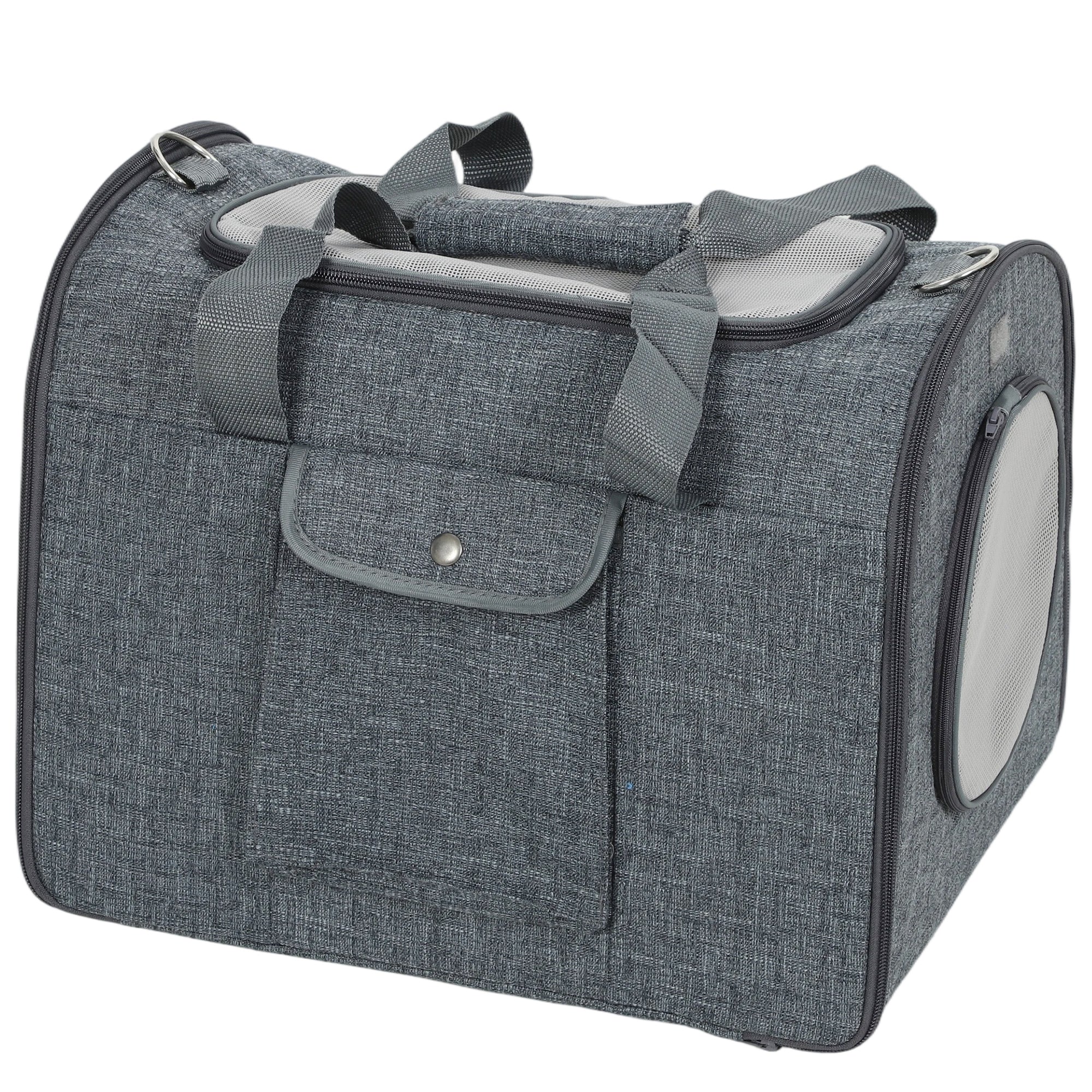 PawHut Soft Sided Cat Carrier Bag, Portable Foldable Pet Carrier with Shoulder Strap & Removable Mat for Small Pet Up to 10kg