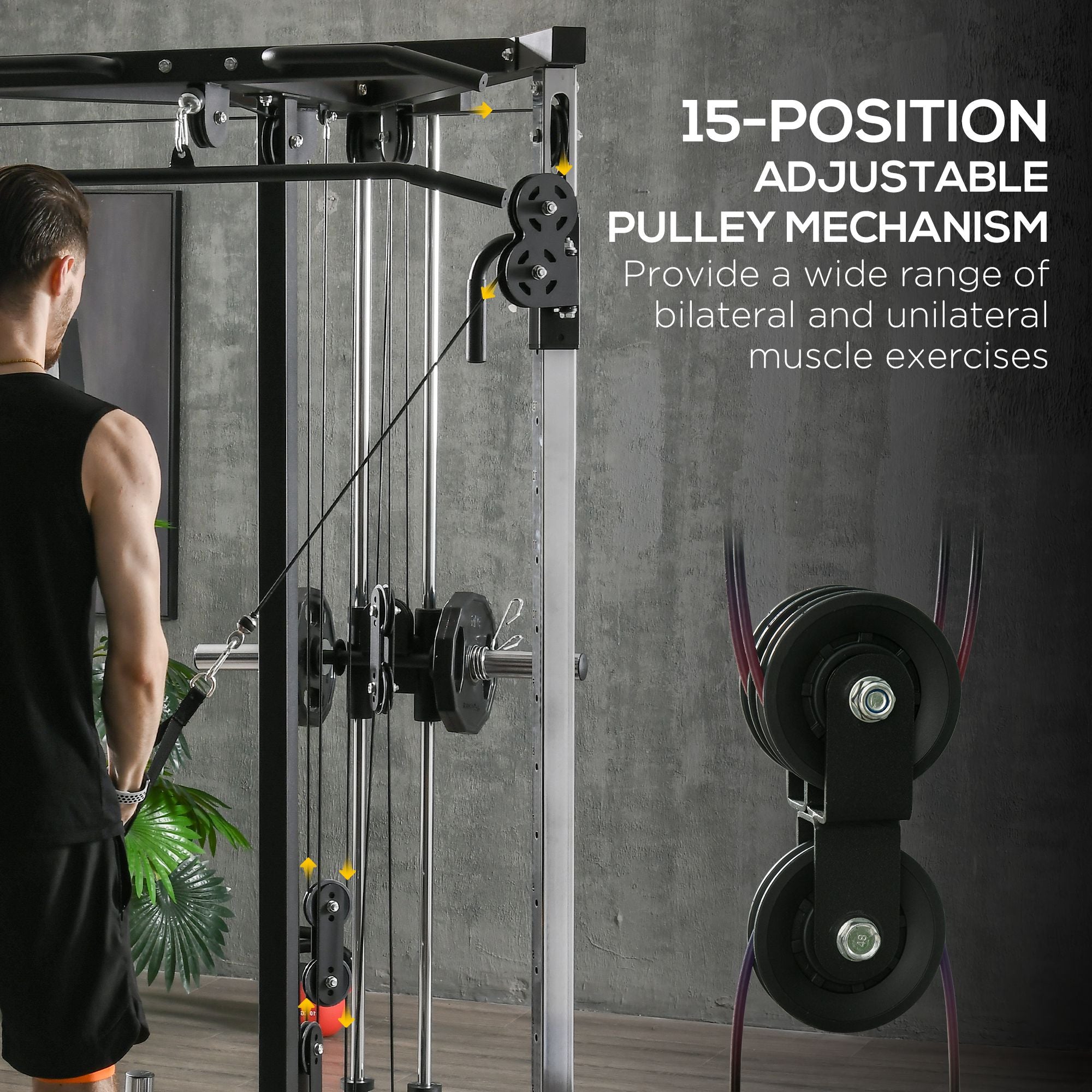 SPORTNOW Home Gym Machine, Multifunctional Gym Equipment with High and Low Pulleys, Pull Up Bar, 15-Position Adjustable Strength Training Workout Station for Full Body Fitness
