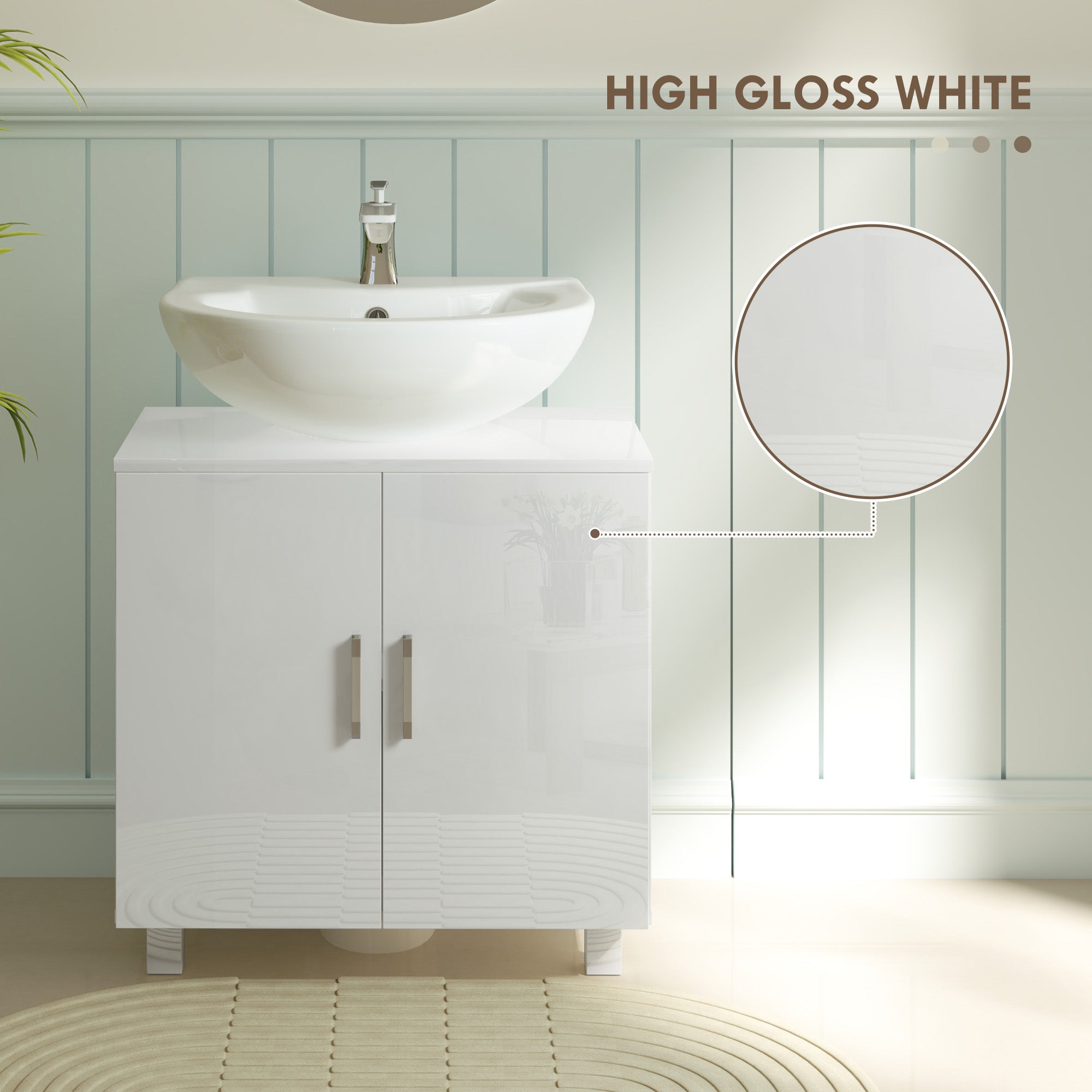 HOMCOM Bathroom Under Sink Cabinet for Basin without or with Pedestal - High Gloss White