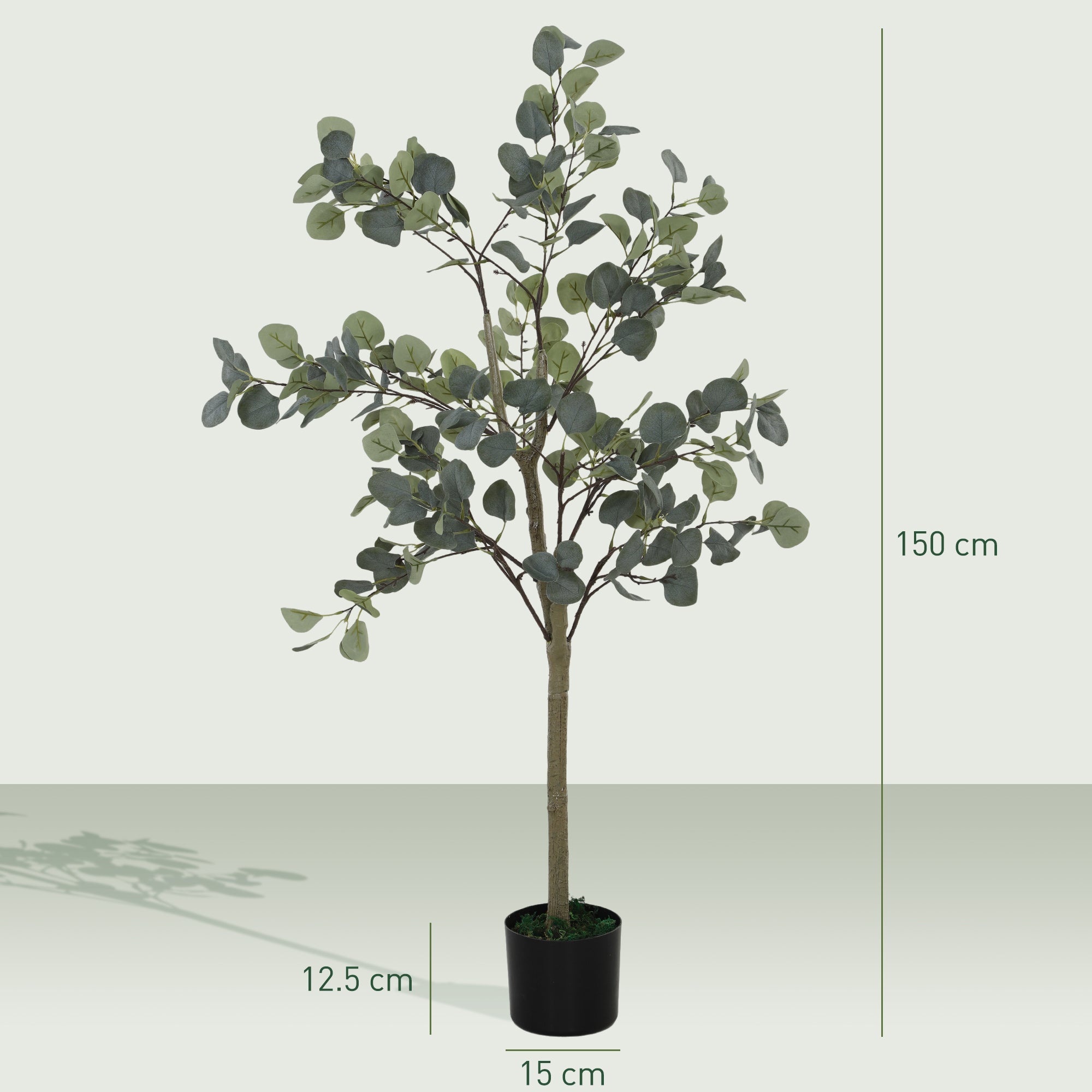 HOMCOM Decorative Artificial Plant, 5ft/ 150cm Silk Eucalyptus Tree with 230 Silver Dollar Leaves in Pot, Fake Plant for Home, Office, Living Room, Indoor Decor