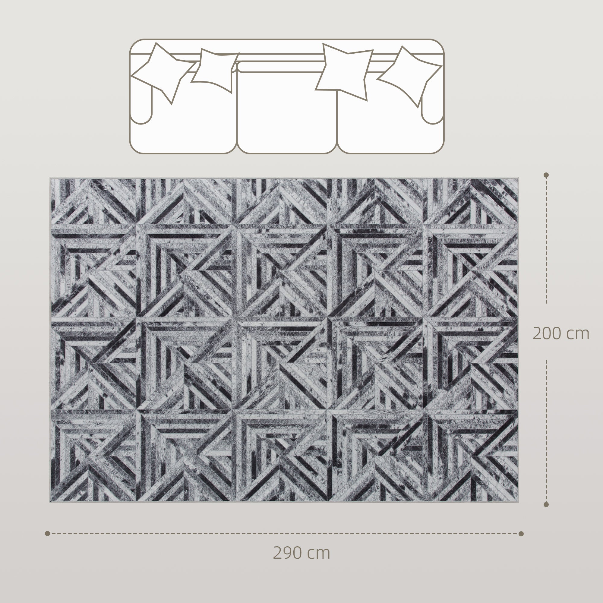 HOMCOM Modern Area Rug, Triangle Pattern Non-Slip Washable Rug, Chenille Floor Carpet for Living Room, Bedroom, Dining Room, Home Office, 290 x 200 cm, Black