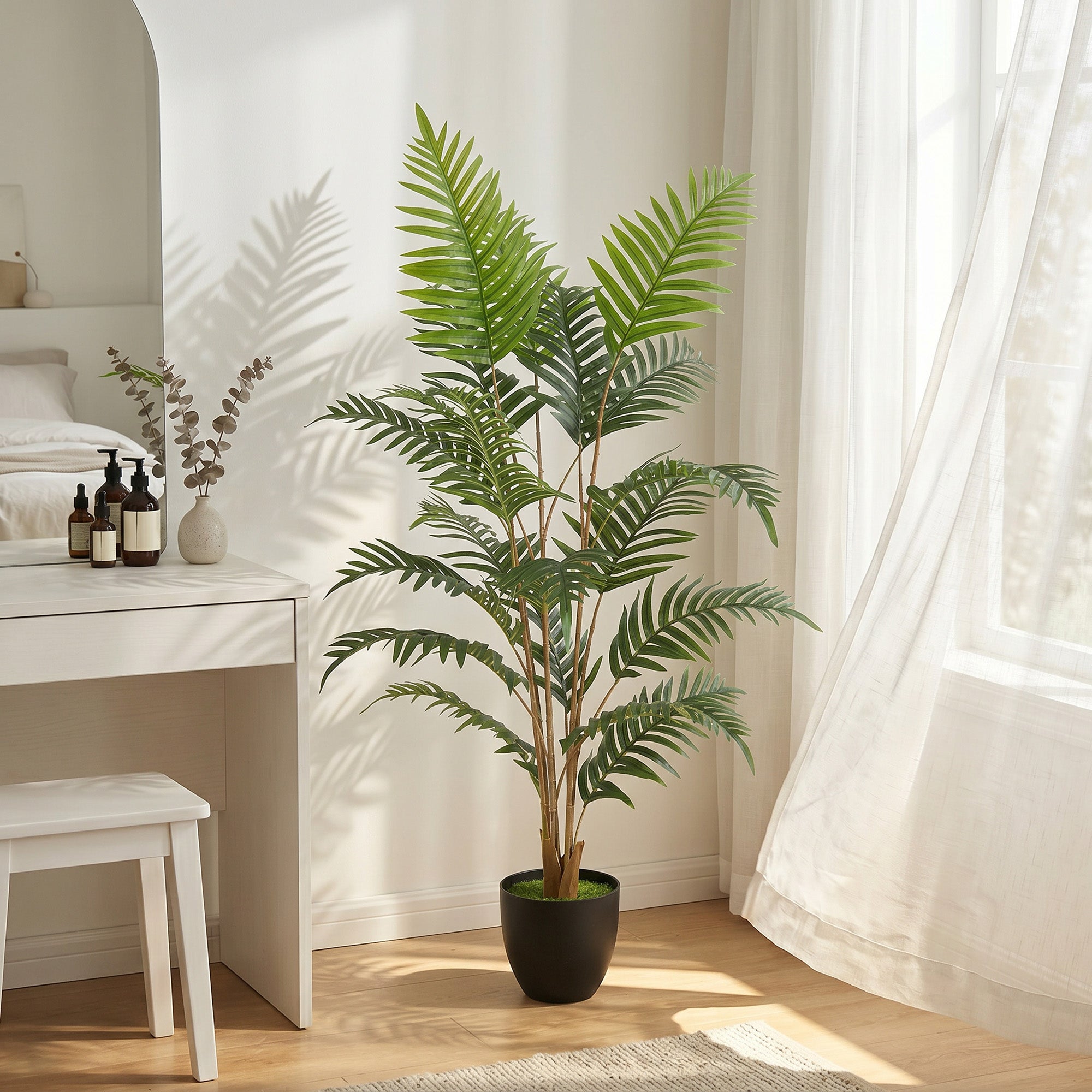 HOMCOM Artificial Fern Topiary Tree, Realistic Artificial Plant in Cement Pot, Fake Plant, 120cm
