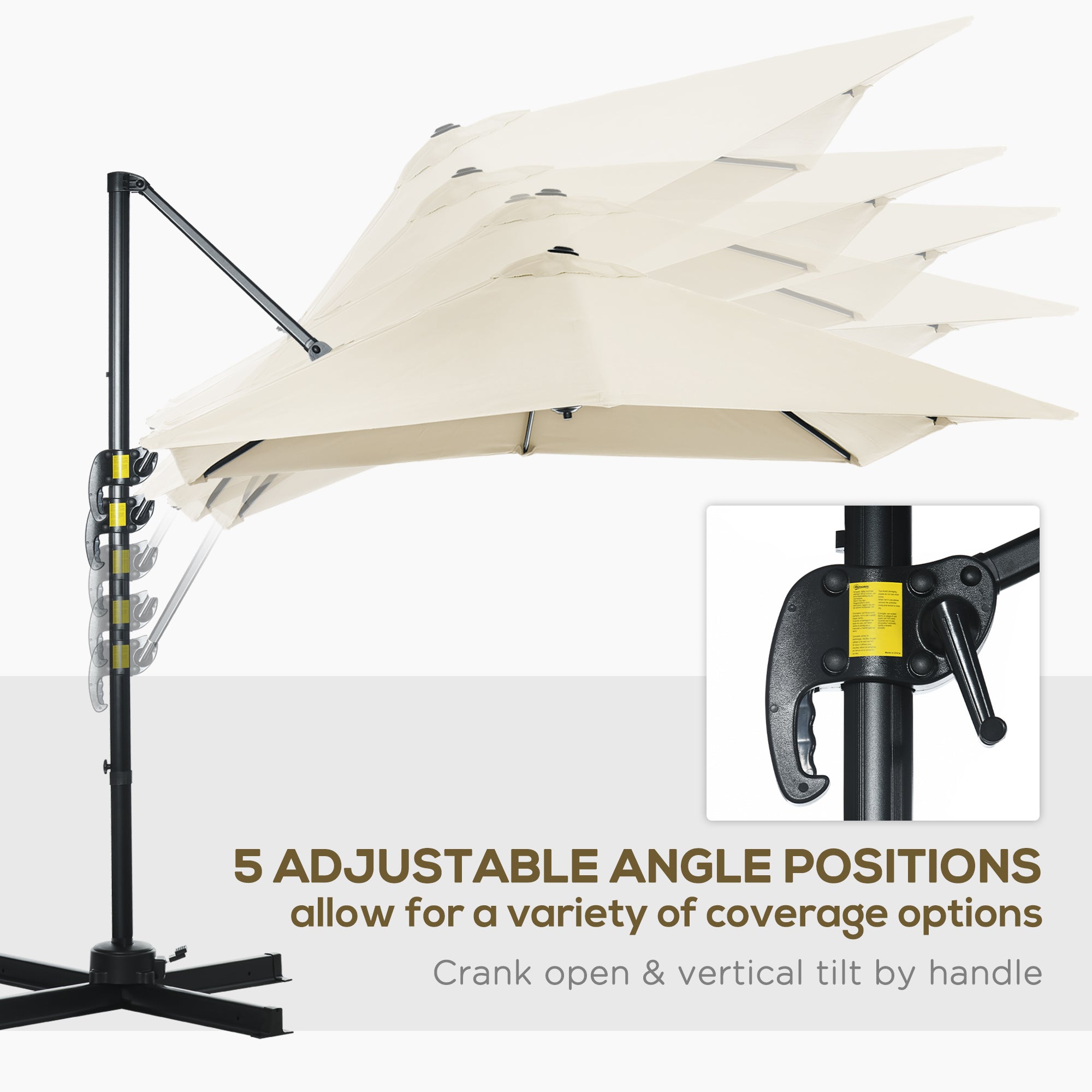 Outsunny 2.5 x 2.5m Patio Offset Parasol Umbrella Cantilever Hanging Aluminium Sun Shade Canopy Shelter 360\'c2\'b0 Rotation with Crank Handle and Cross Base, Cream White