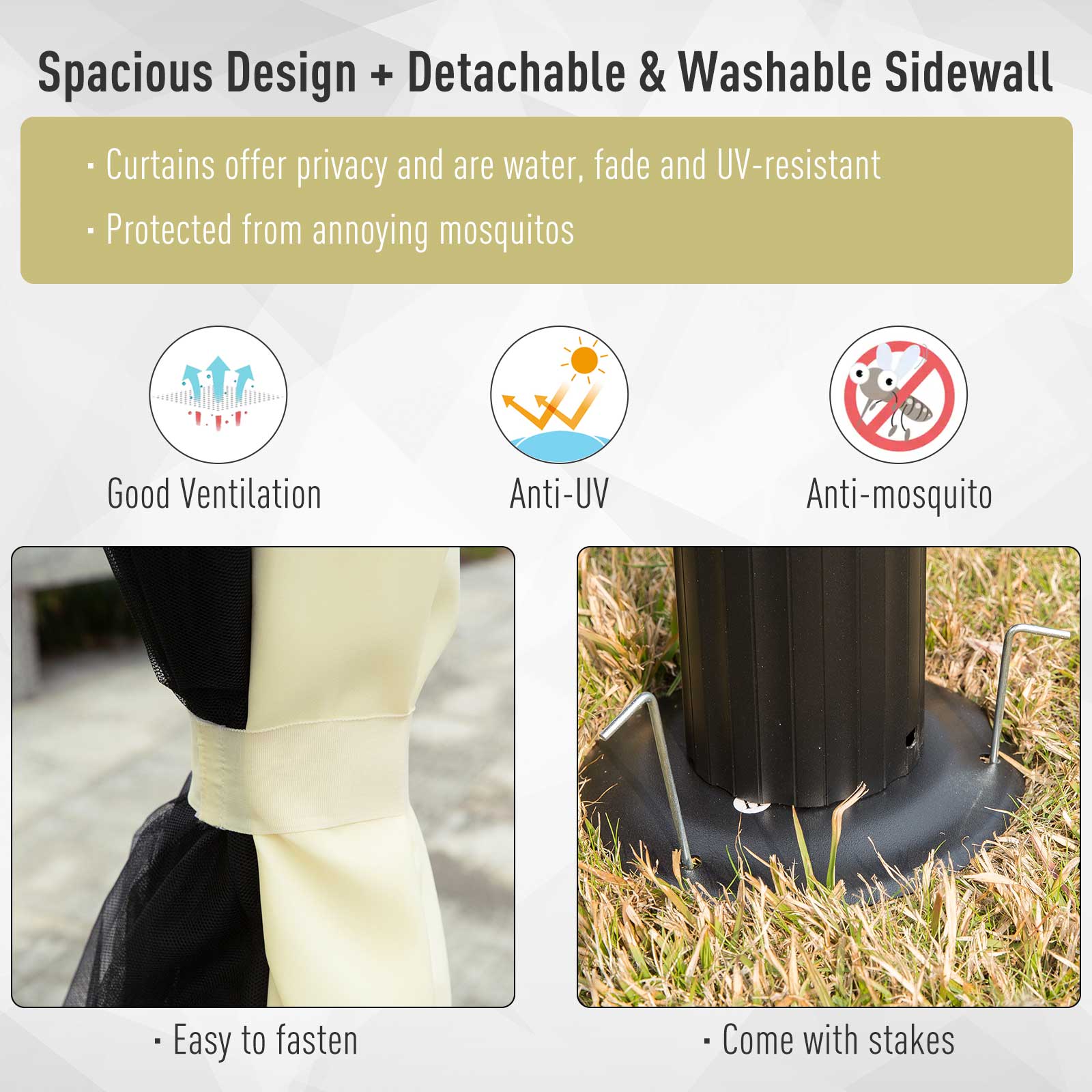 Outsunny 4 x 3 m Aluminum Garden Gazebo, Double Roof Outdoor Gazebo Canopy Shelter with Netting & Curtains for Garden, Lawn, Backyard and Deck, Cream