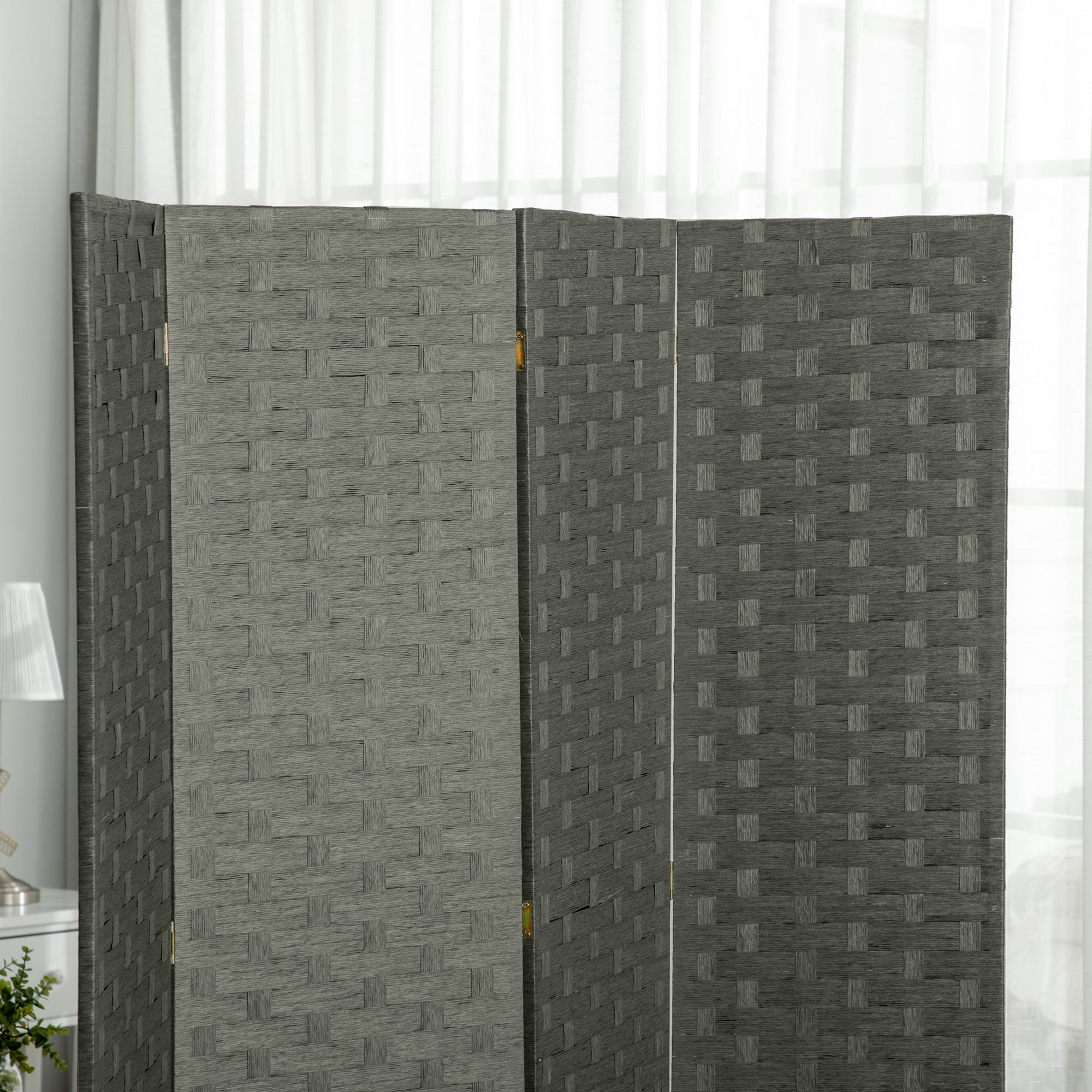 HOMCOM 4-Panel Room Dividers, Wave Fibre Freestanding Folding Privacy Screen Panels, Partition Wall Divider for Indoor Bedroom Office, 170\'c2\'a0cm, Grey
