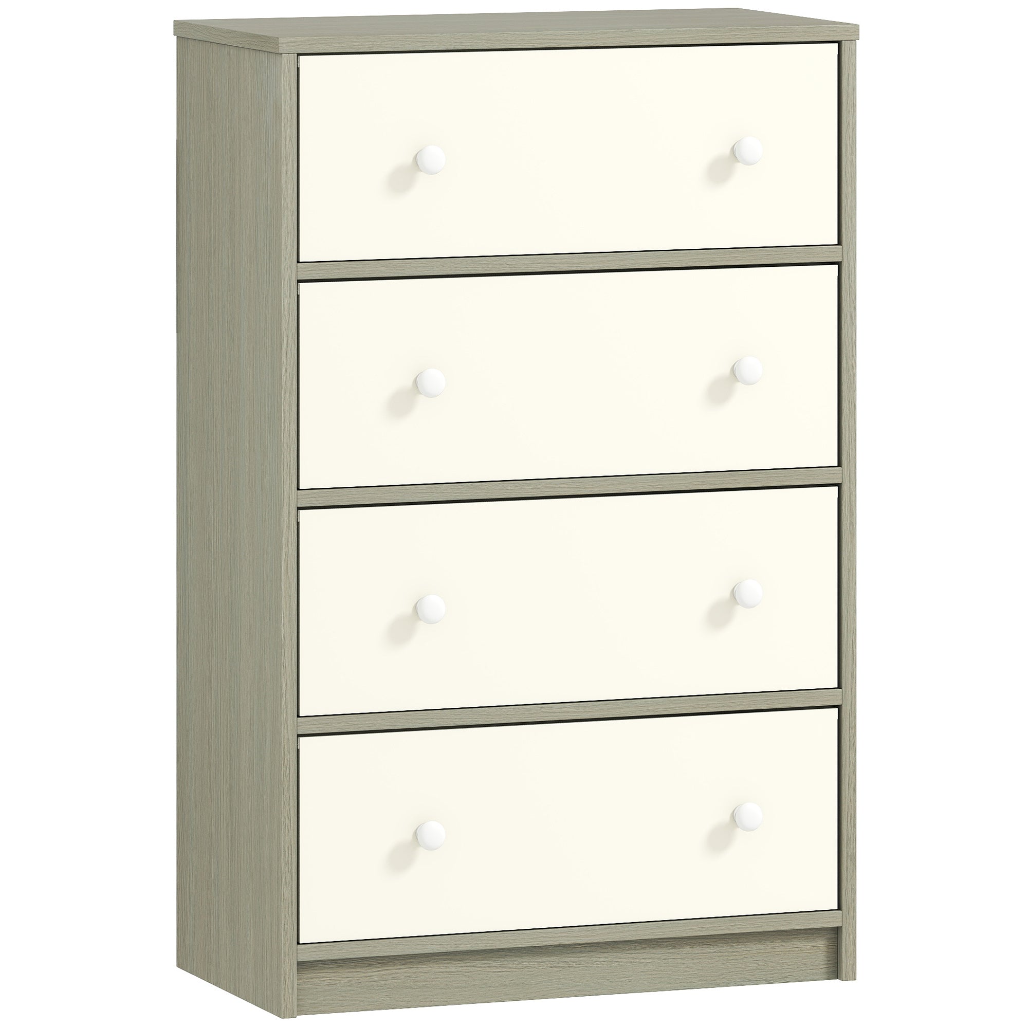 HOMCOM Chest of Drawers, Dresser with 4 Fabric Drawers - White and Grey