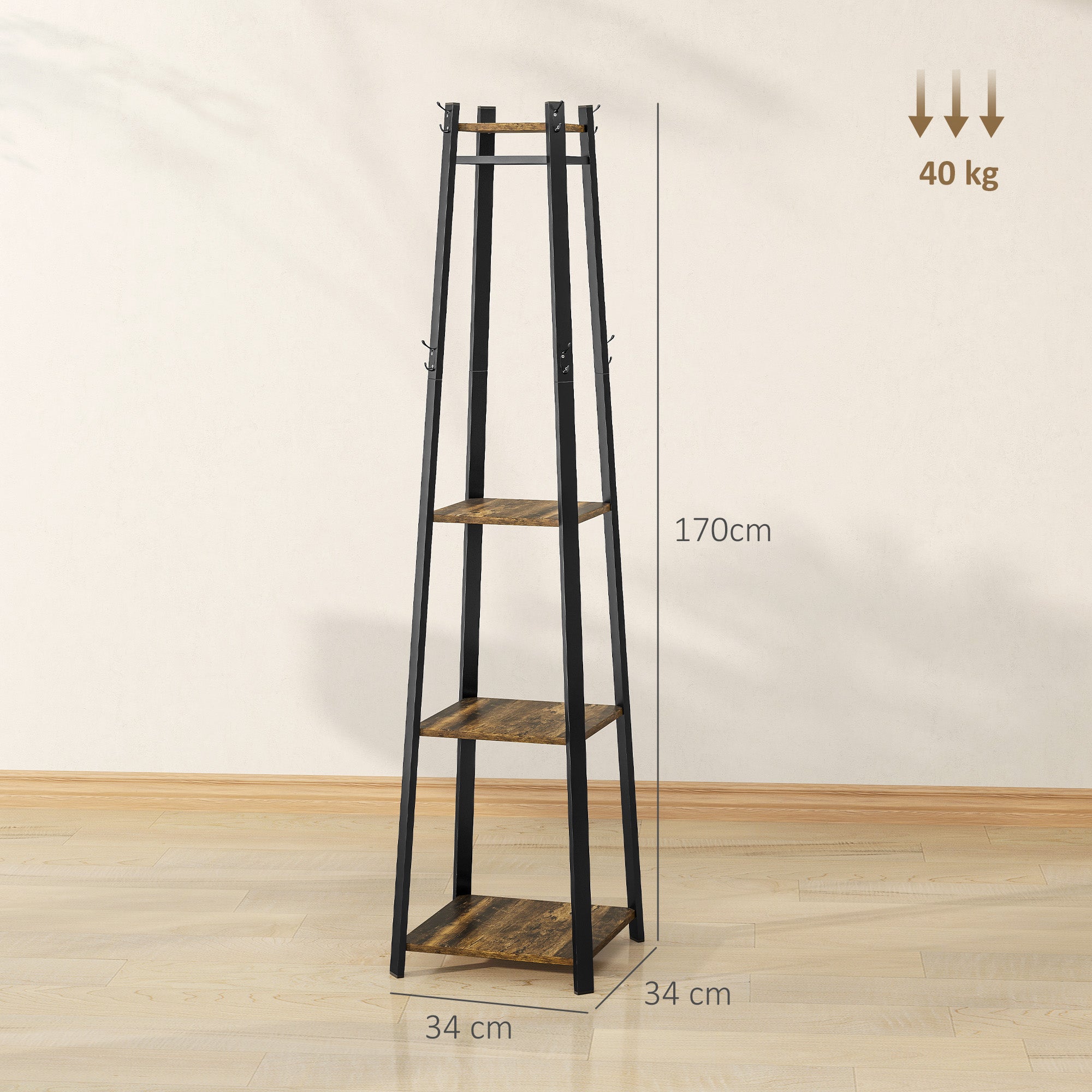 HOMCOM Compact Freestanding Coat Rack -  Black/Brown