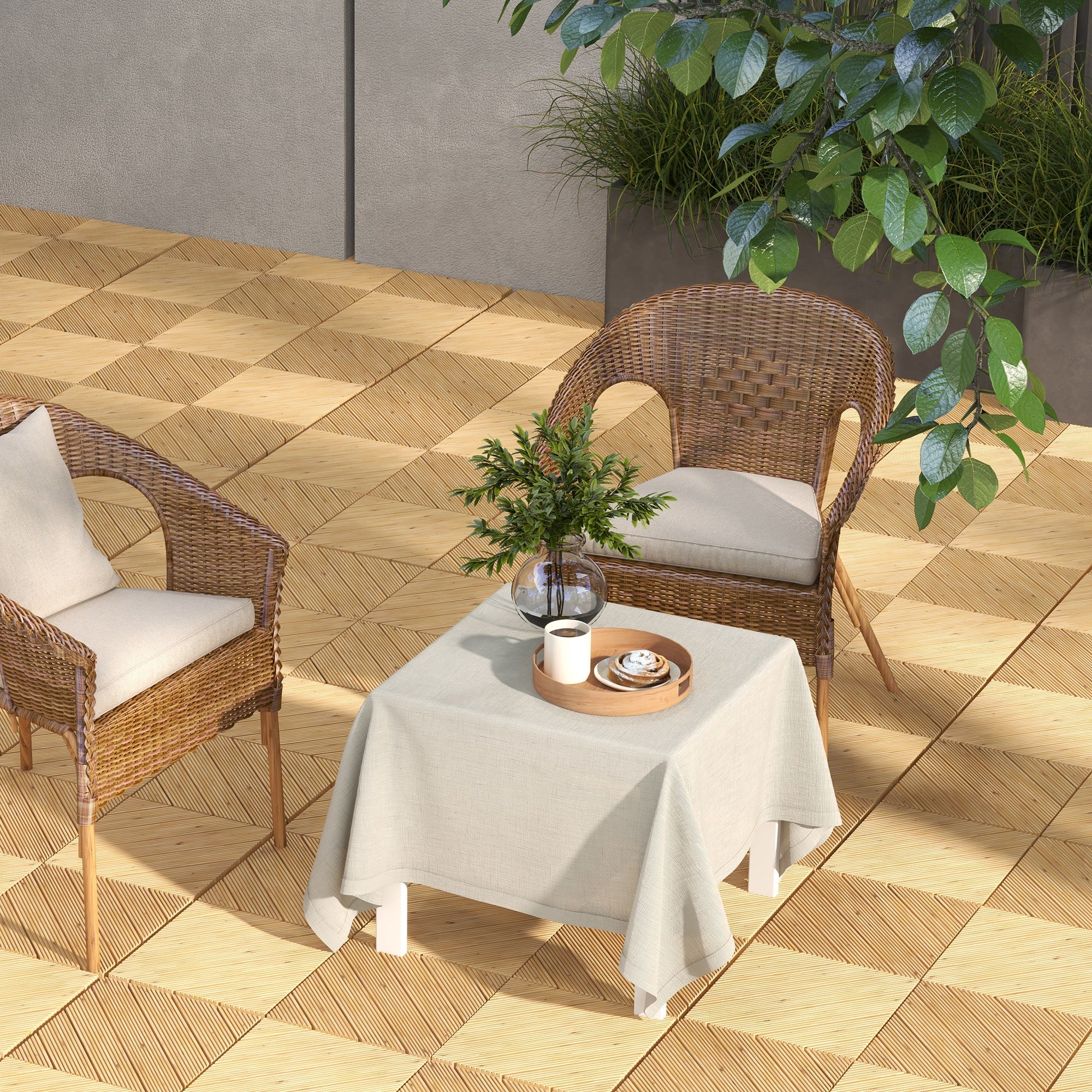Outsunny 27 Pcs Wooden Interlocking Decking Tiles, 30 x 30 cm Anti-slip Outdoor Flooring Tiles, 0.81\'e3\'8e\'a1 per Pack, All Weather Use for Patio, Balcony, Terrace, Hot Tub, Yellow