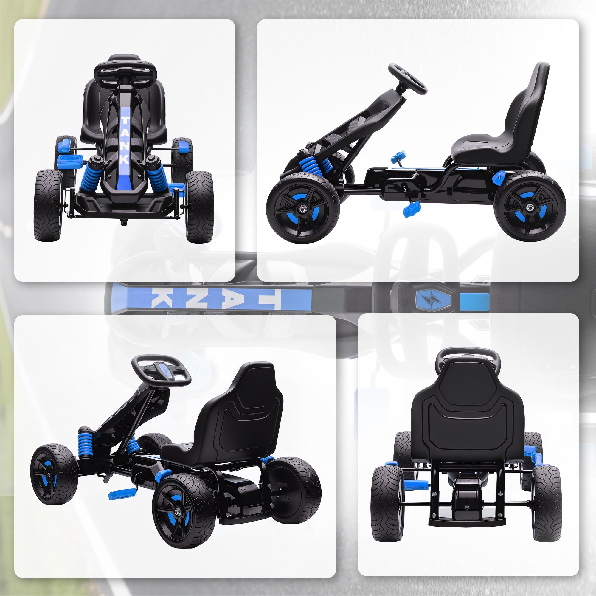 AIYAPLAY Pedal Go Kart for Kids Aged 3-6 Years, with Freewheel System, Brake, EVA Anti-Slip Wheels, Blue