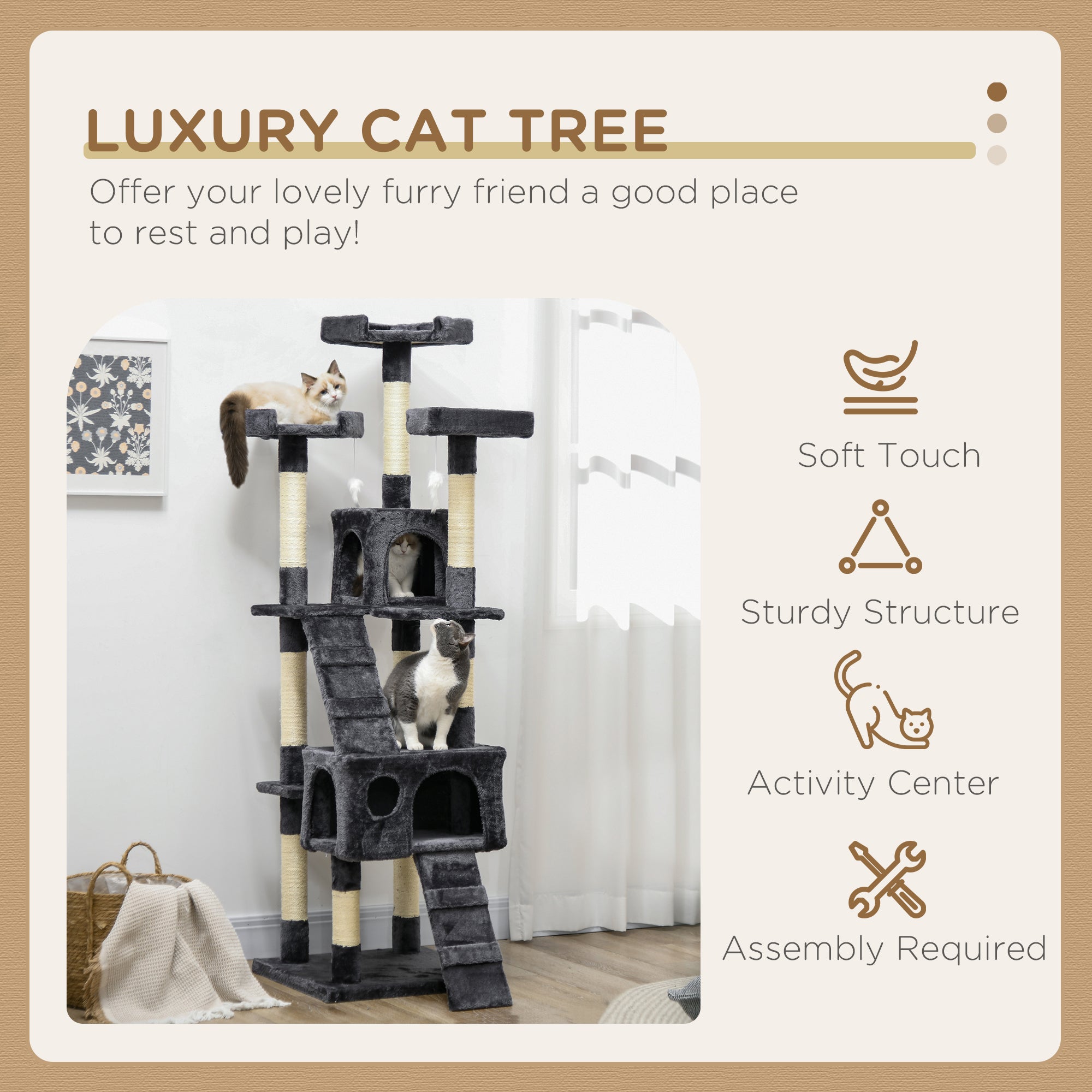 PawHut Cat Tree Scratching House, Activity Play Centre