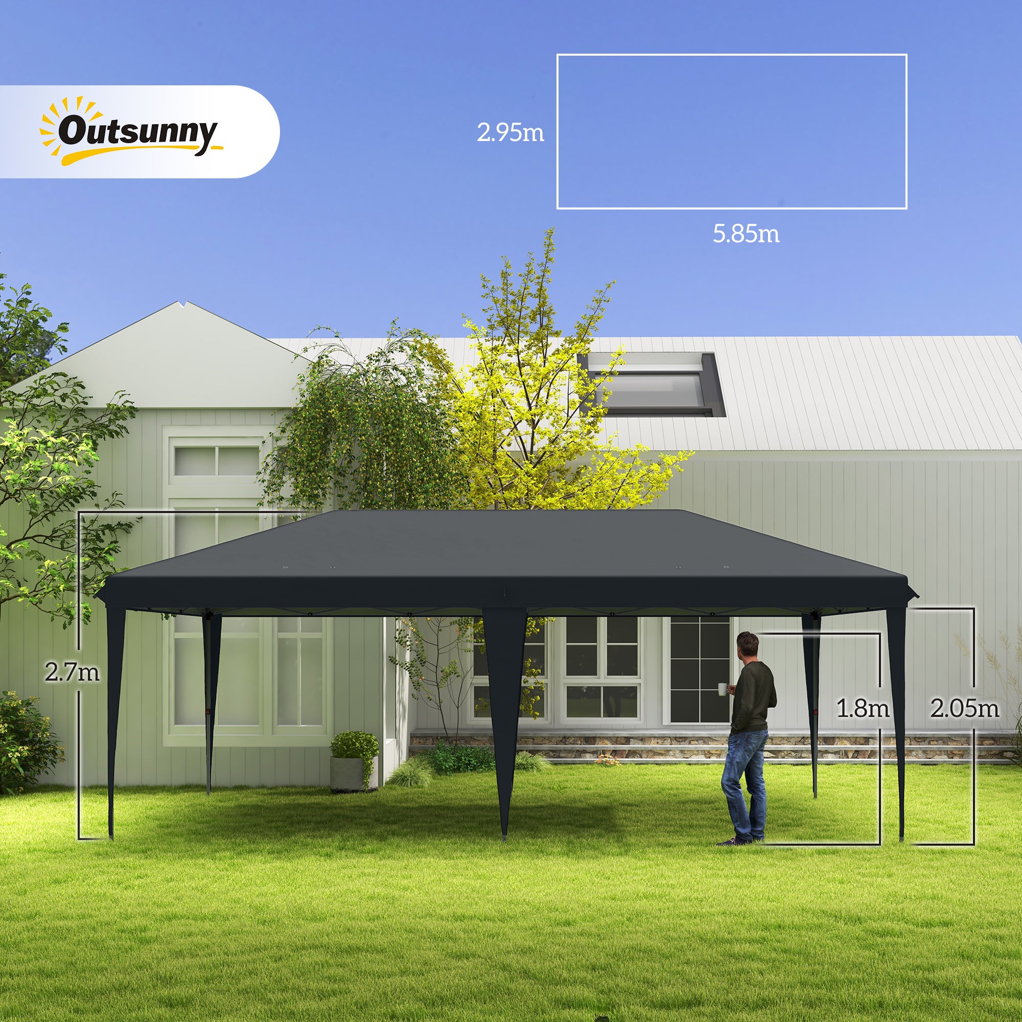 Outsunny Pop Up Gazebo, Double Roof Foldable Canopy Tent, Height Adjustable Wedding Awning Canopy w/ Carrying Bag, 6 m x 3 m x 2.65 m, Black