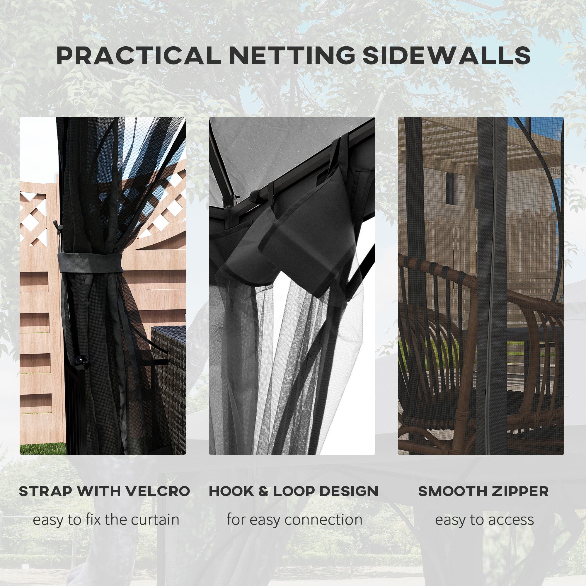 Outsunny 3 x 3(m) Garden Gazebo Patio Party Tent Shelter Outdoor Canopy Double Tier Sun Shade Metal Frame Netting, Dark Grey