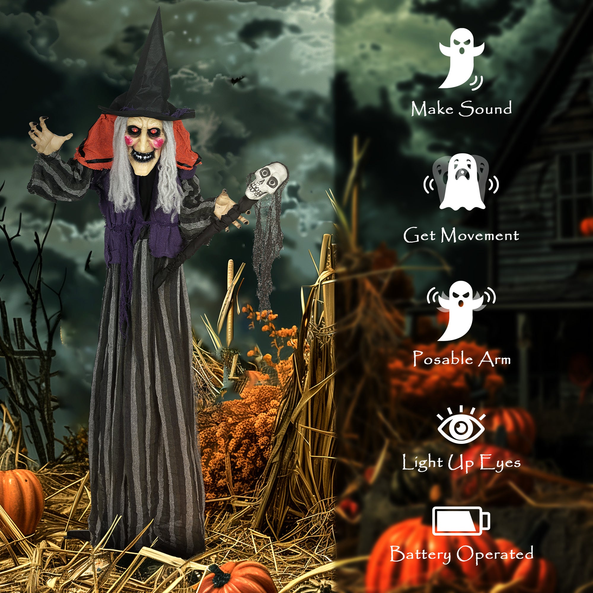 Outsunny 160cm Lifelike Moving Witch Decoration - Multi