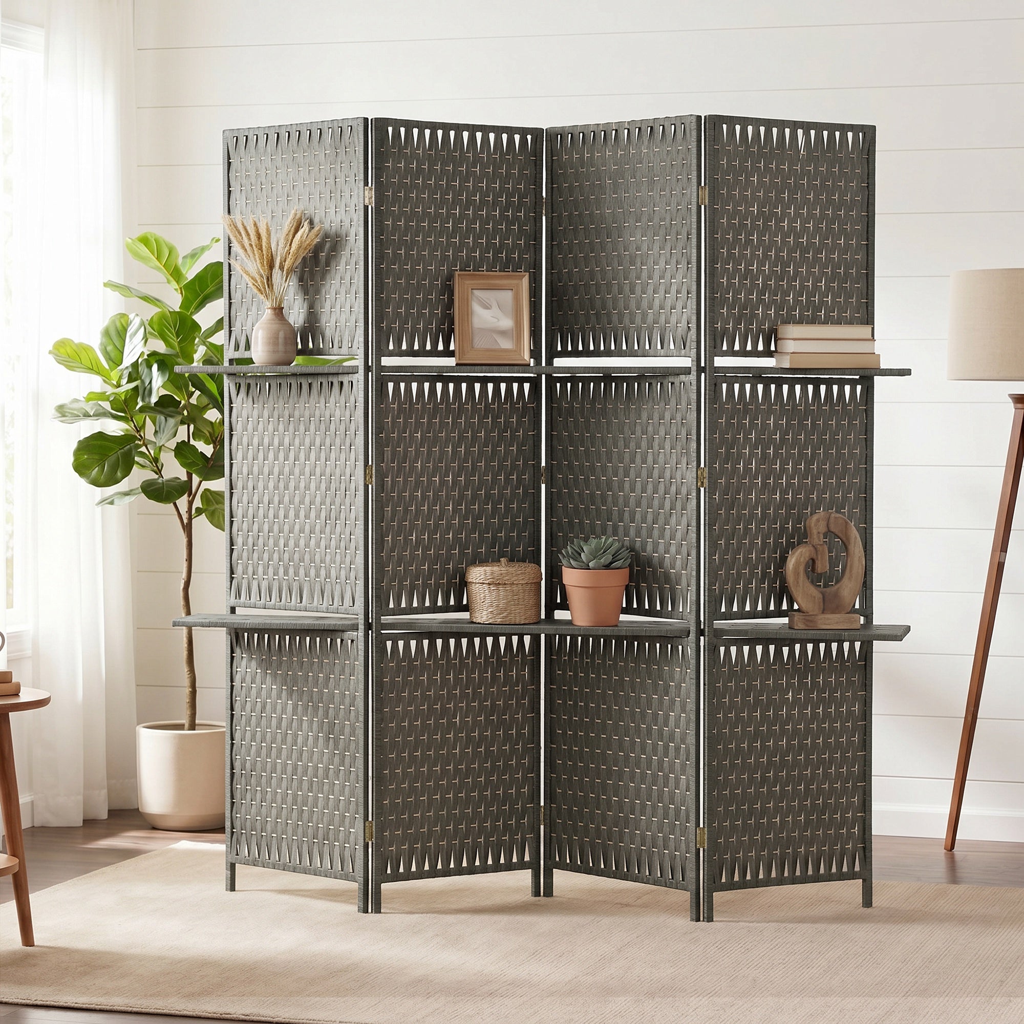 HOMCOM Wave Fibre Freestanding Folding Privacy Screen Panels, Room Divider, Grey