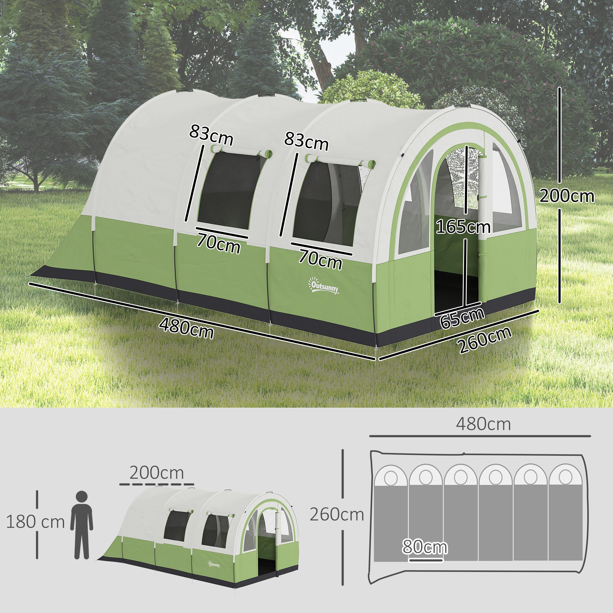 Outsunny 3000mm Waterproof Camping Tent, 5-6 Man Family Tent with Living and Bedroom, Carry Bag Included, Cream and Green