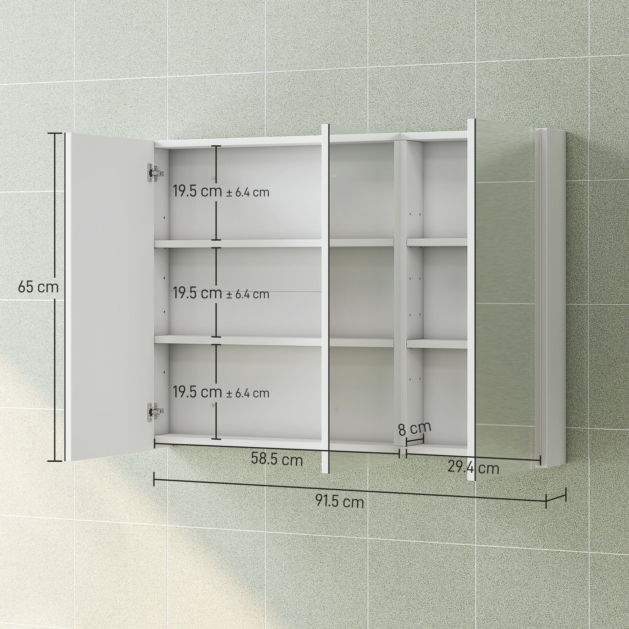 HOMCOM Three-Mirror Bathroom Storage Cabinet - White