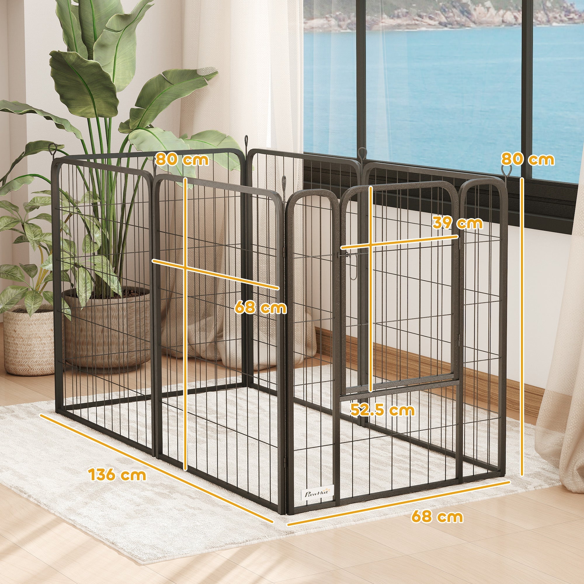 PawHut 6 Panels Heavy Duty Dog Playpen with Secure Door, for Indoor Outdoor, for Garden, Camping, 80cm High
