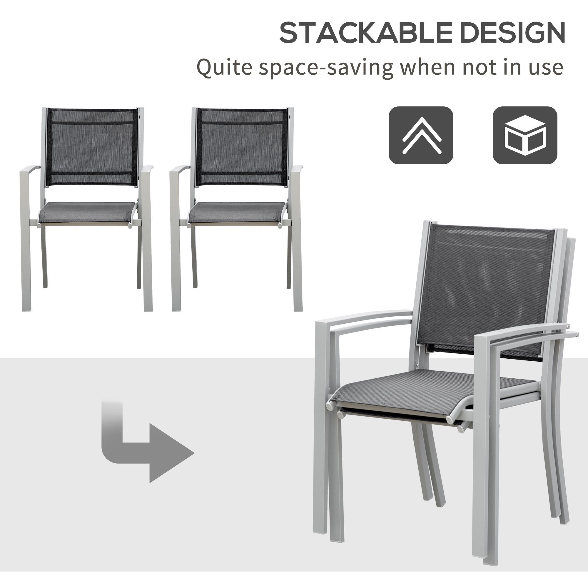 Outsunny Garden Chairs Set Of 2 Outdoor Chairs with Steel Frame Texteline Seats for Dining Patio Balcony Grey and Black