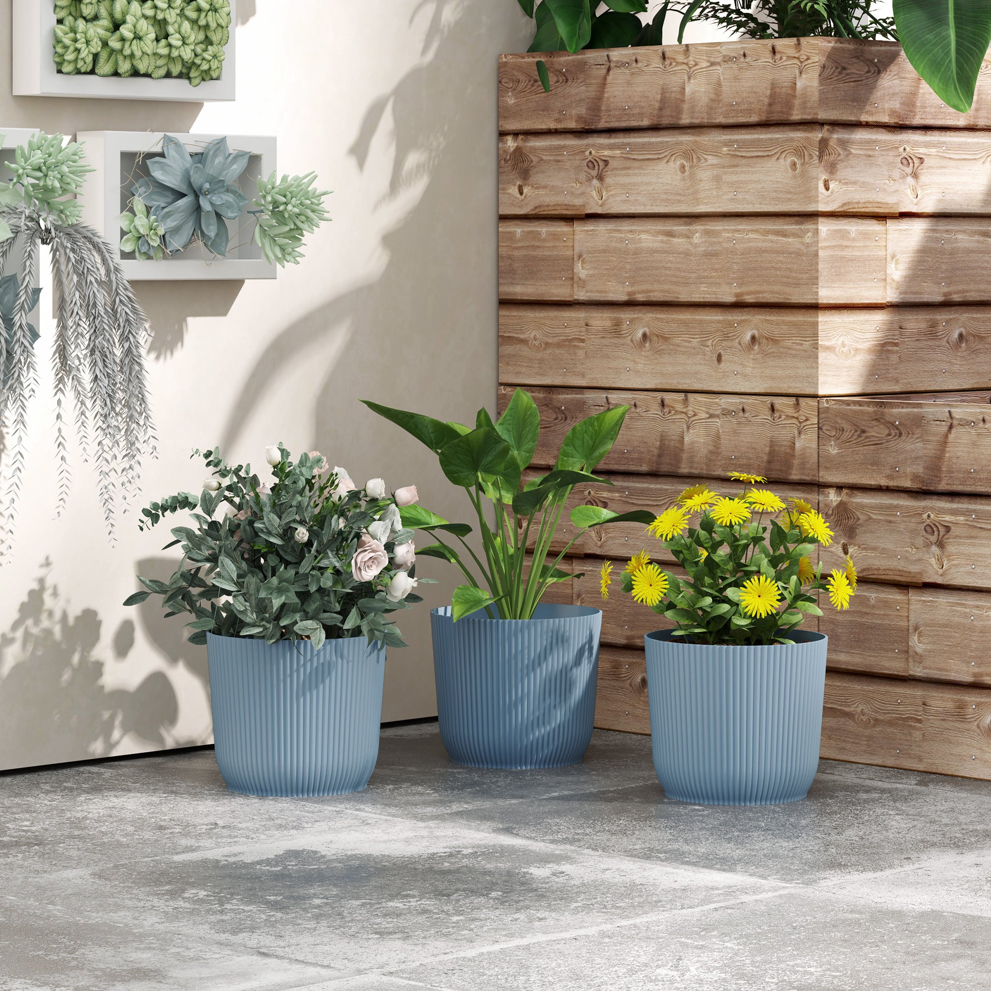 Outsunny Set of Three \'d0\'a422cm Planters - Blue