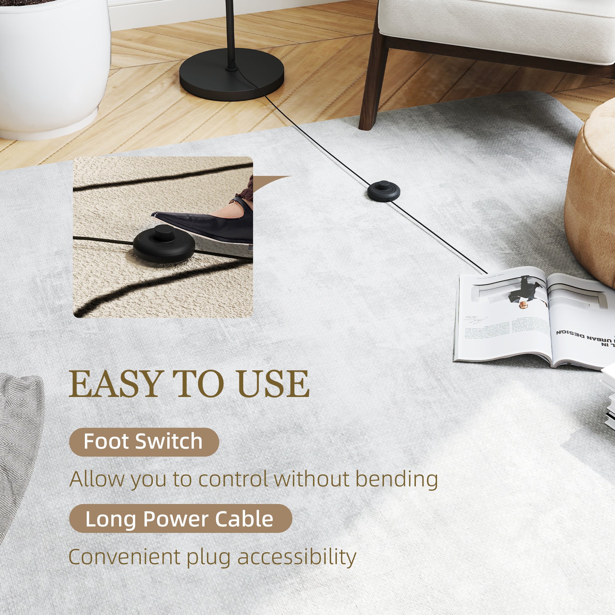 HOMCOM 3-Light Tree Floor Lamps for Living Room, Modern Standing Lamp for Bedroom with Globe Lampshade, Steel Base, Bulb not Included, Black