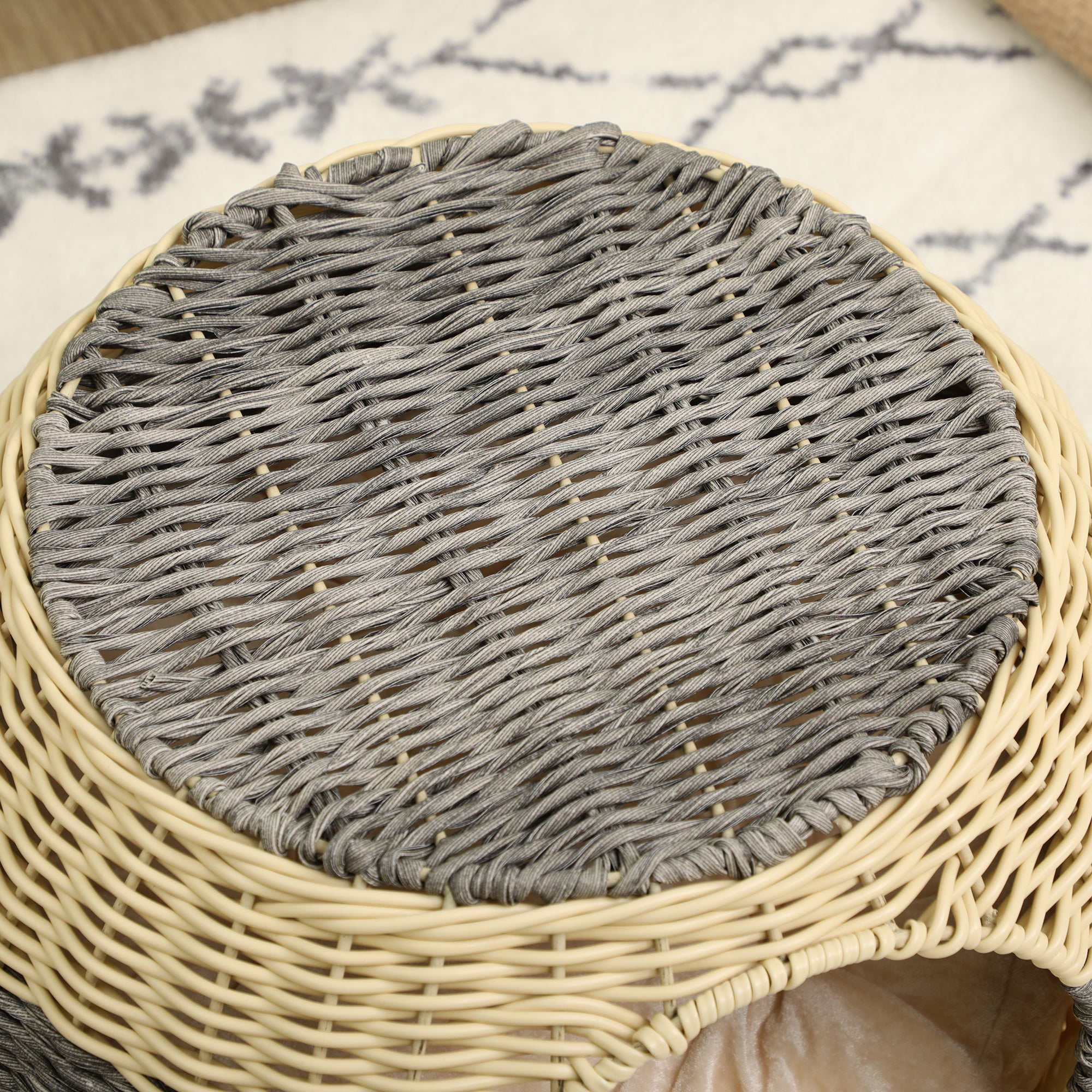 PawHut Wicker Cat House, Rattan Raised Cat Bed, Cosy Kitten Cave with Soft Washable Cushion, \'ce\'a640 x 30cm