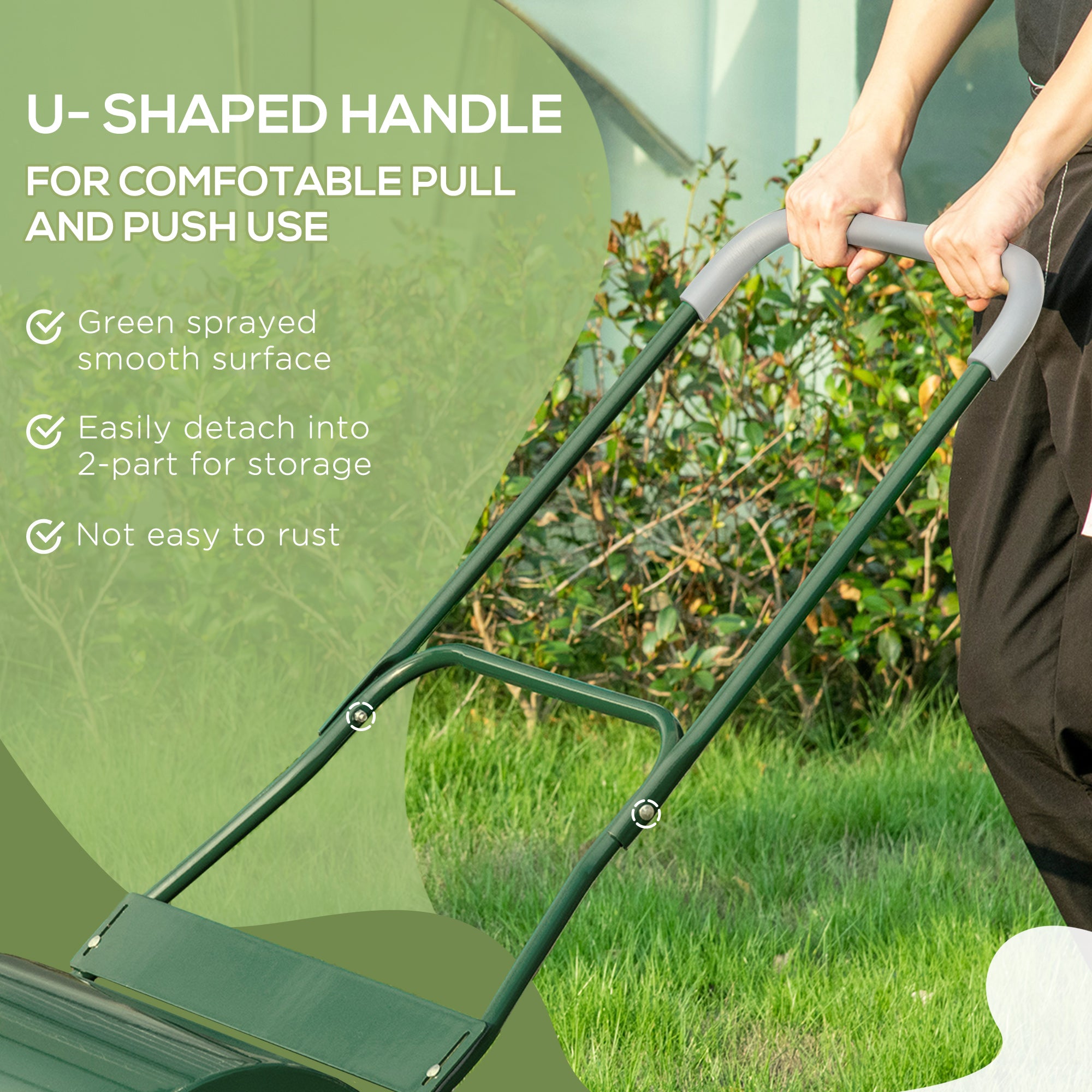 Outsunny 40L Lawn Roller Drum Scraper Bar Collapsible Handle Water or Sand Filled Φ32cm Green