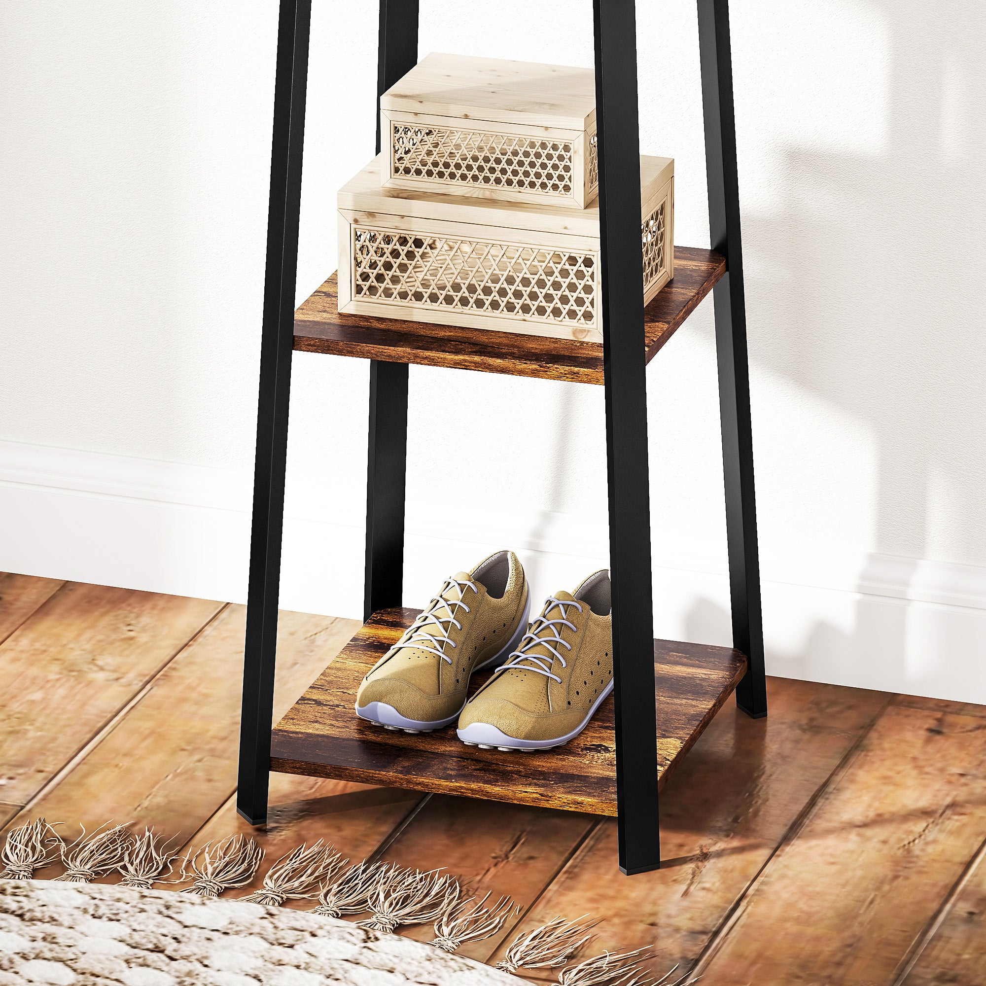 HOMCOM Compact Freestanding Coat Rack -  Black/Brown