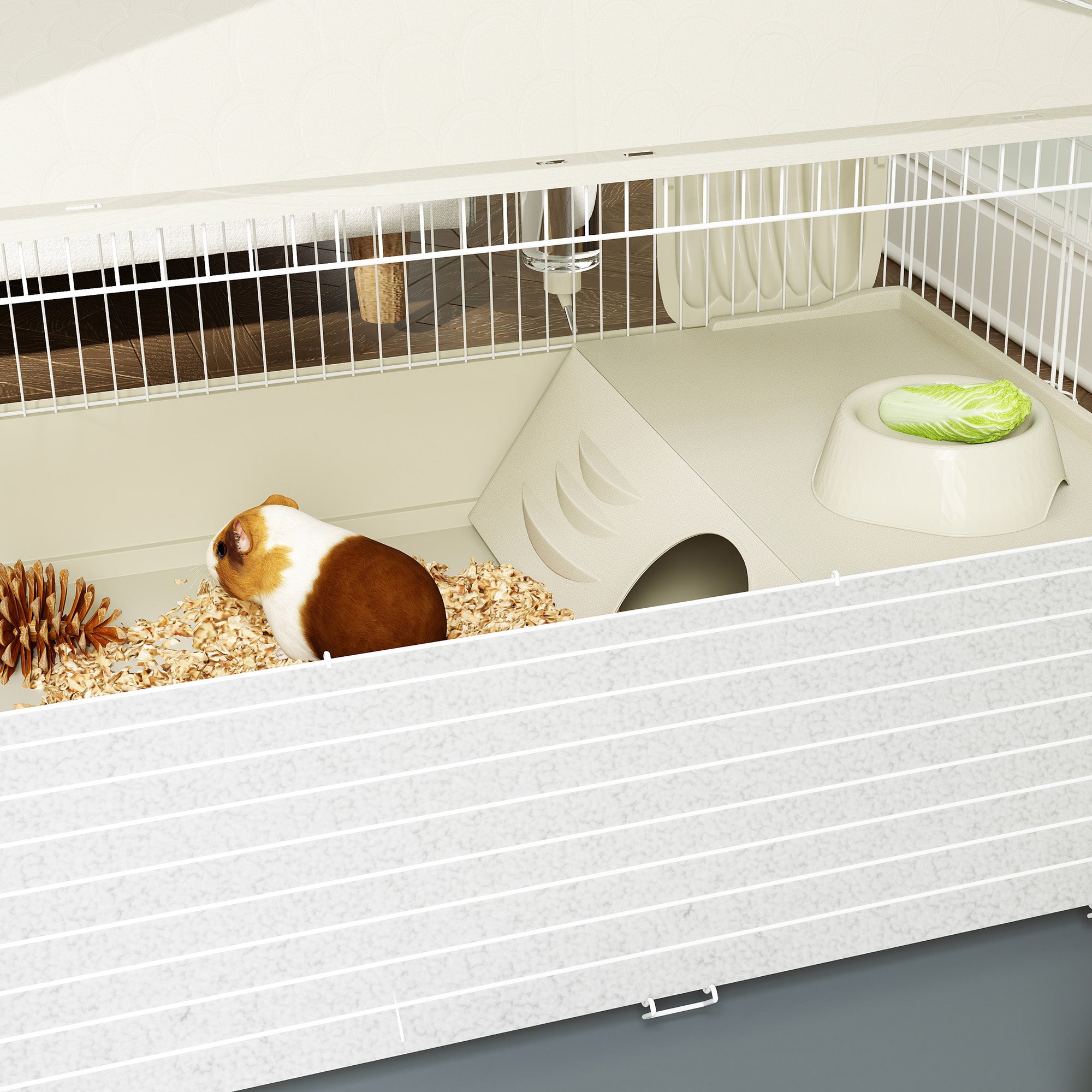 PawHut Small Animal Cage with Removable Pet Playpen, Guinea Pig Cage with Waterproof Pad, Hay Feeder, 108 x 71 x 57cm, Beige