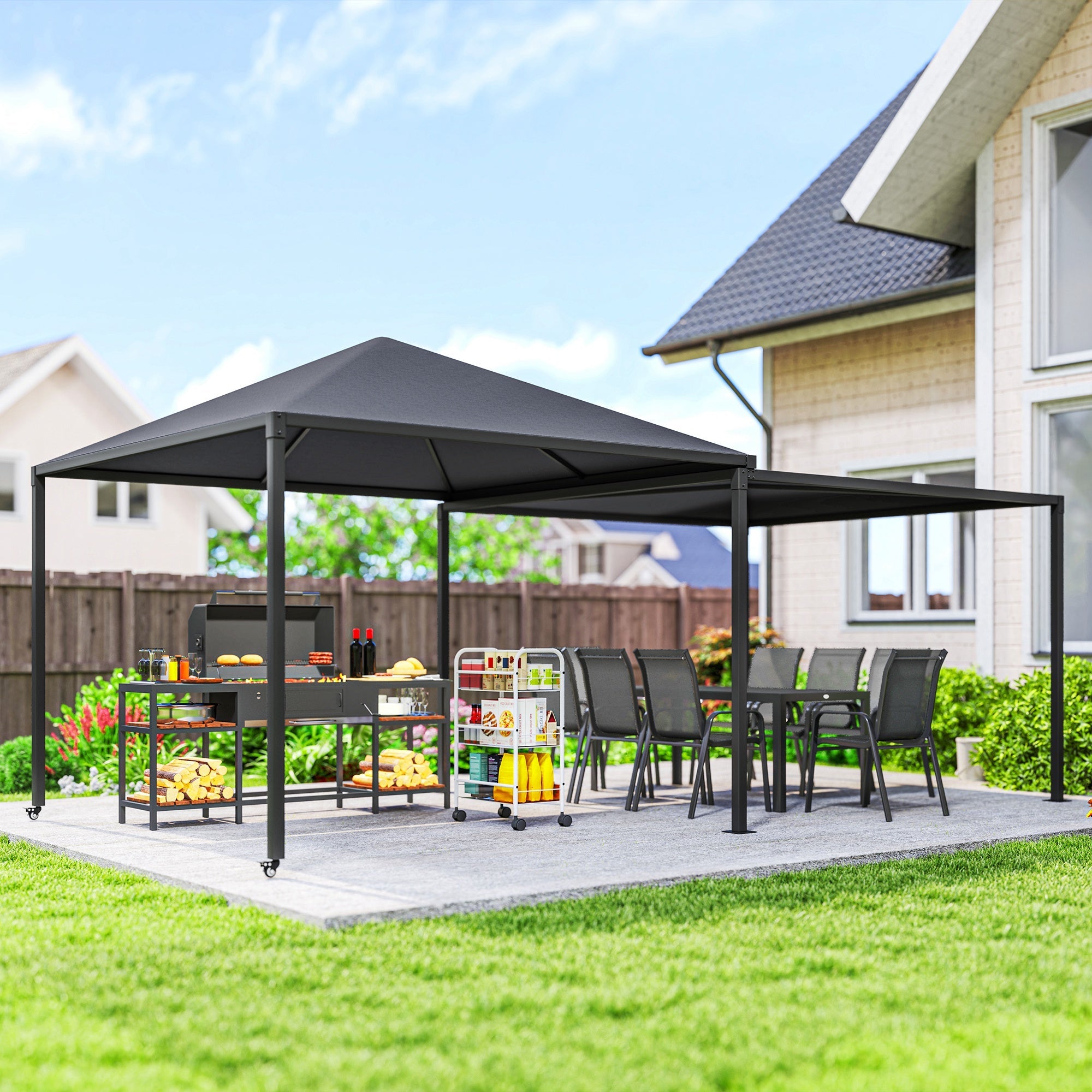 Outsunny 3 x 3 or 3 x 6m Garden Gazebo with Extendable Awning and Wheels, UPF30+ Outdoor Metal Gazebo Canopy Shelter for BBQ, Event, Party