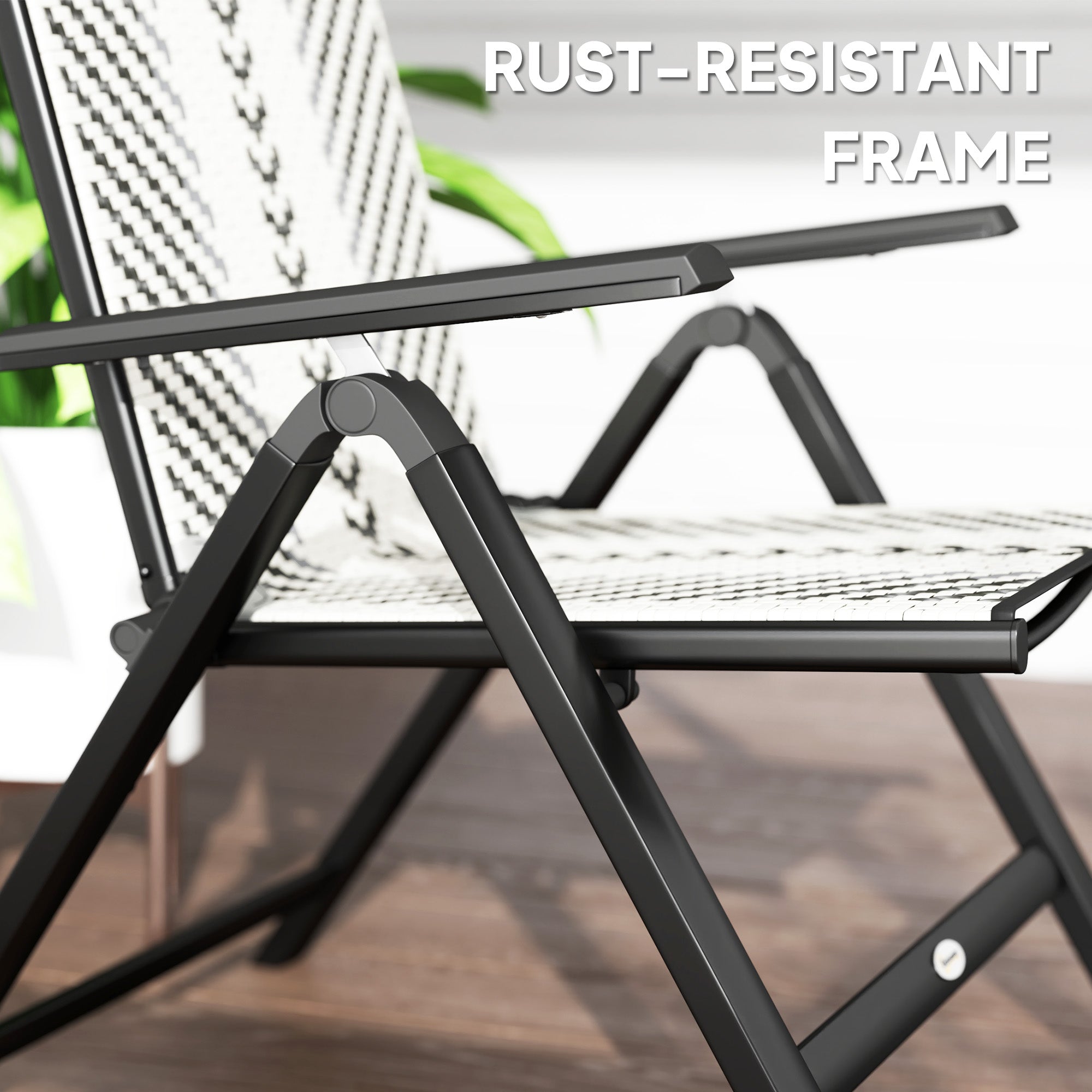 Outsunny Outdoor Rattan Folding Chair with 5-Position Adjustable Backrest, Wicker Garden Dining Chair with Wide Armrest, Set of 2 for Patio, Terrace, Balcony, Grey