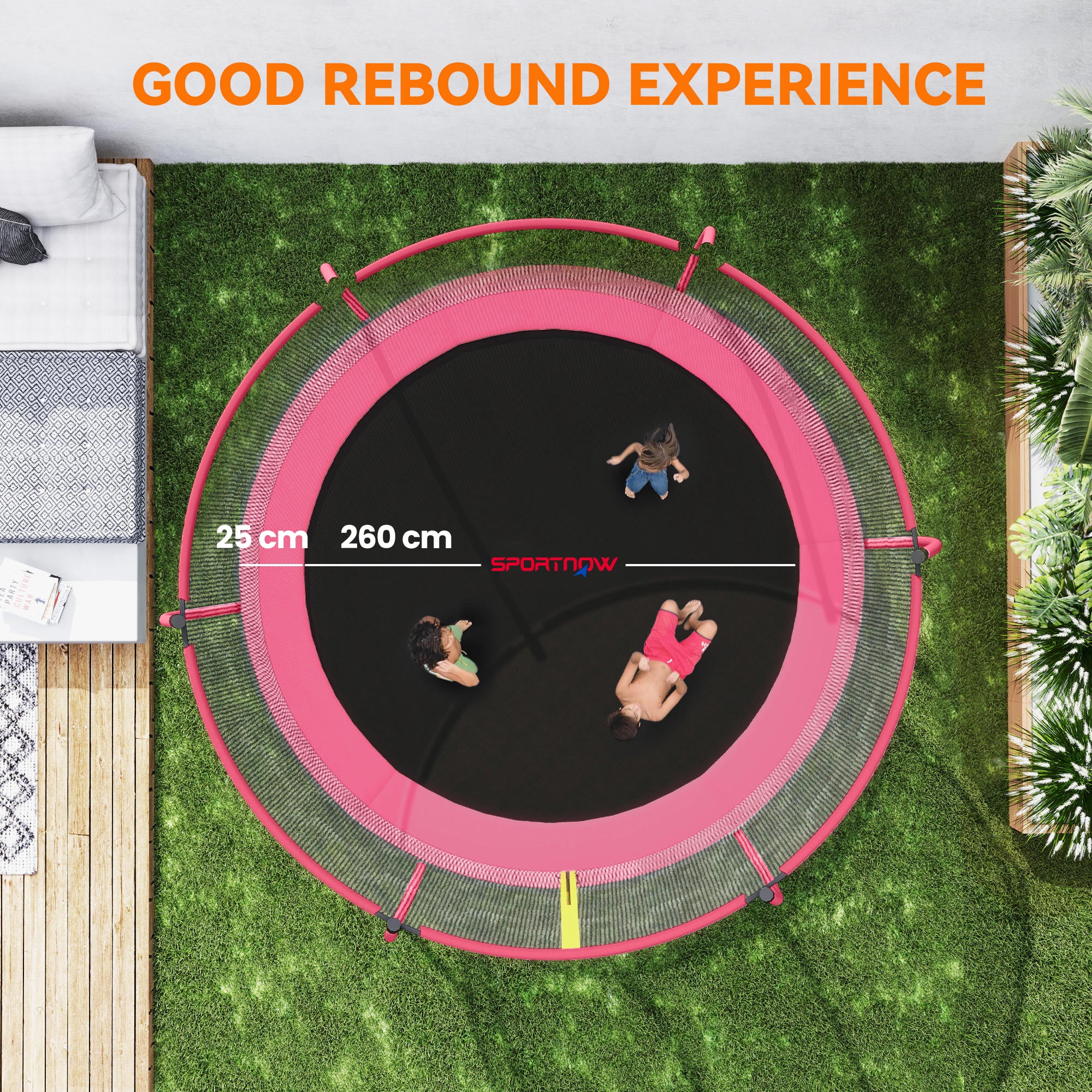 SPORTNOW 10ft Outdoor Trampoline with Enclosure Net, Spring Cover, Pink
