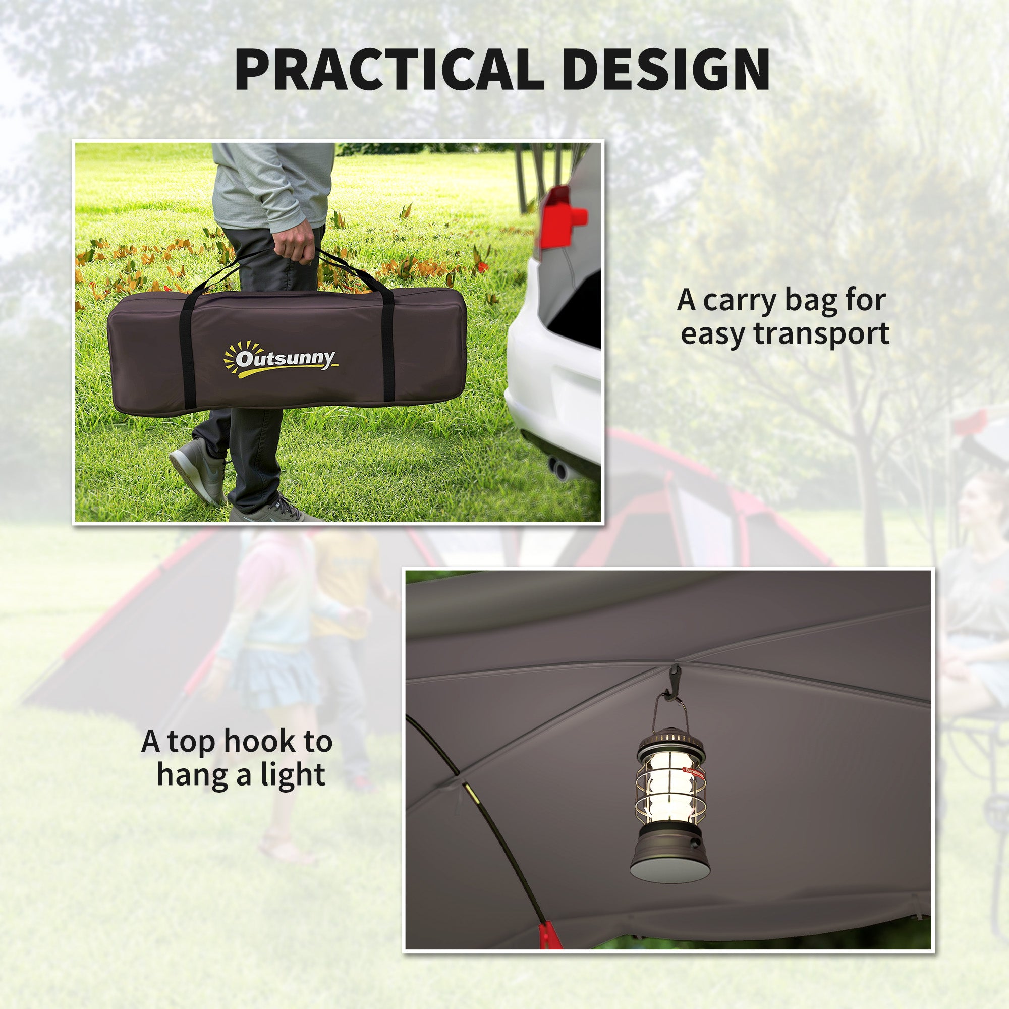 Outsunny 4-6 Man Family Camping Tent w/ 2 Bedrooms and a Living Room, Waterproof Tunnel Tent w/ Sewn In Groundsheet, Doors, Windows, Carry Bag, Grey