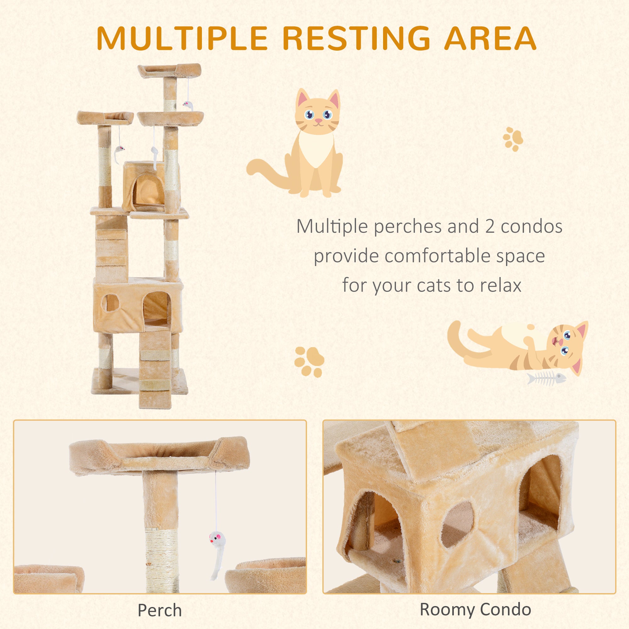 PawHut Cat Tree Scratching House, Activity Play Centre