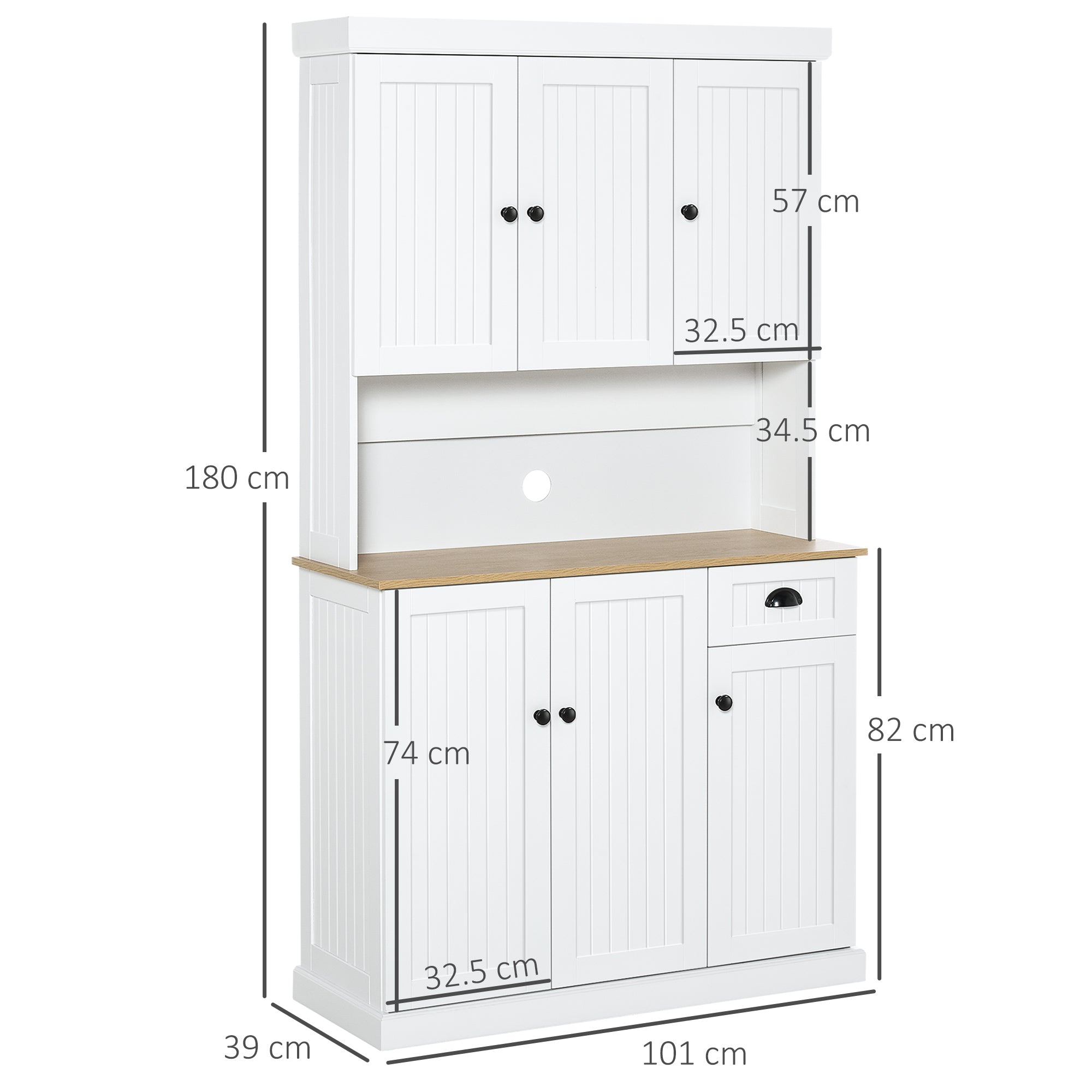HOMCOM 180cm Freestanding Kitchen Cabinet, Modern Storage Cupboard with Open Countertop, Drawer and 6 Doors
