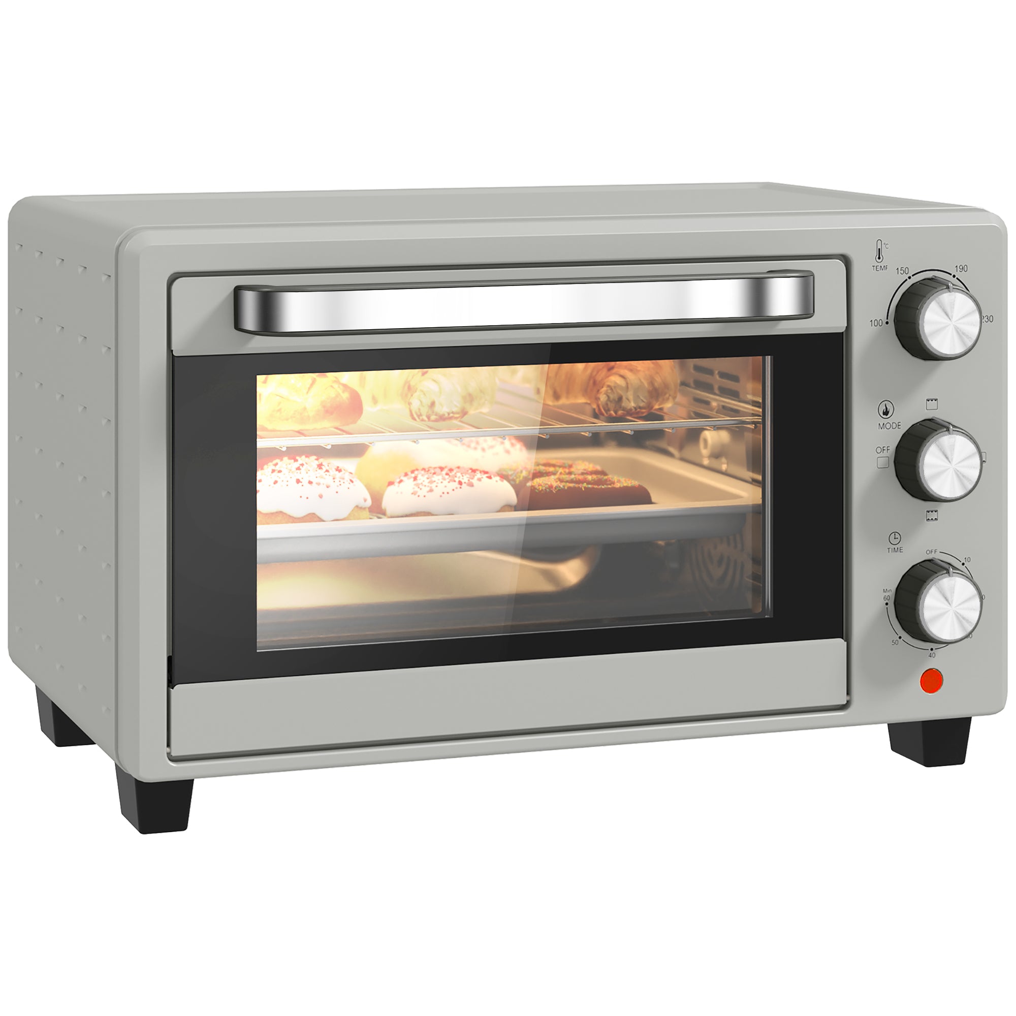 HOMCOM 21L Mini Countertop Oven, 100\'c2\'b0C-230\'c2\'b0C Adjustable Temp - Silver Tone