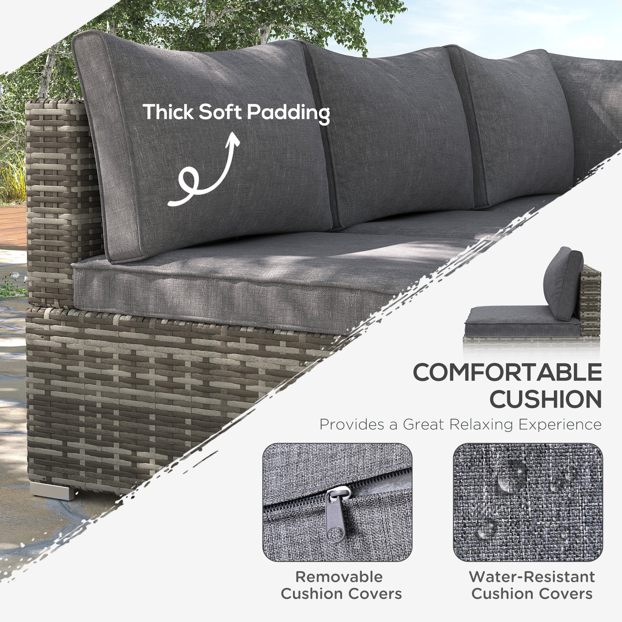 Outsunny Armless Rattan Garden Chair, Outdoor Rattan Chair with Cushions, PE Wicker Garden Furniture with Steel Frame, Adjustable Footpads for Garden, Terrace, Deep Grey